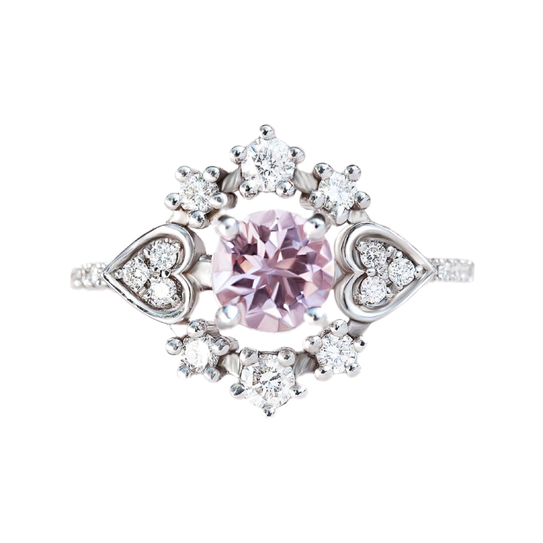 Morganite & diamonds Engagement Ring, Destiny One, 14K White Gold Size 6.
