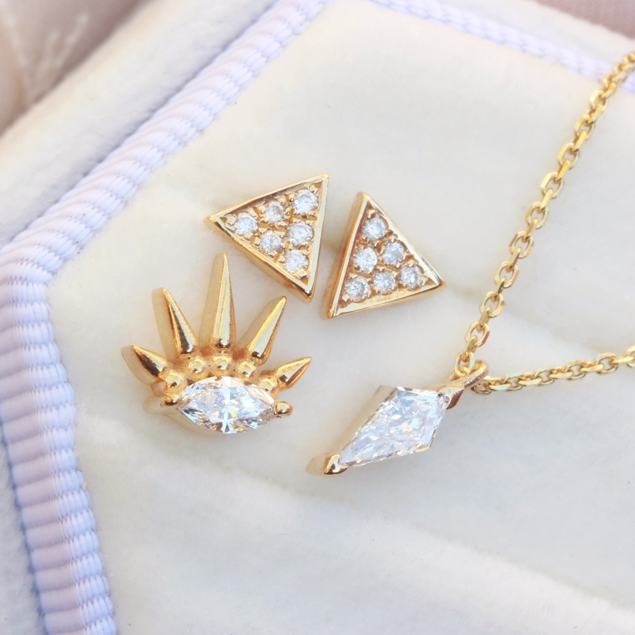 Tiny Triangle Diamonds Stud Earrings
