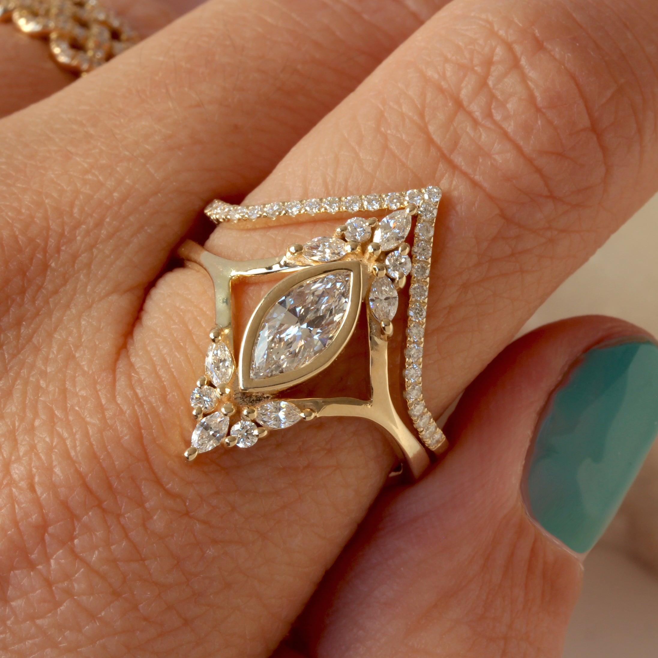 Marquise Diamond Unique Engagement Ring, Audrey