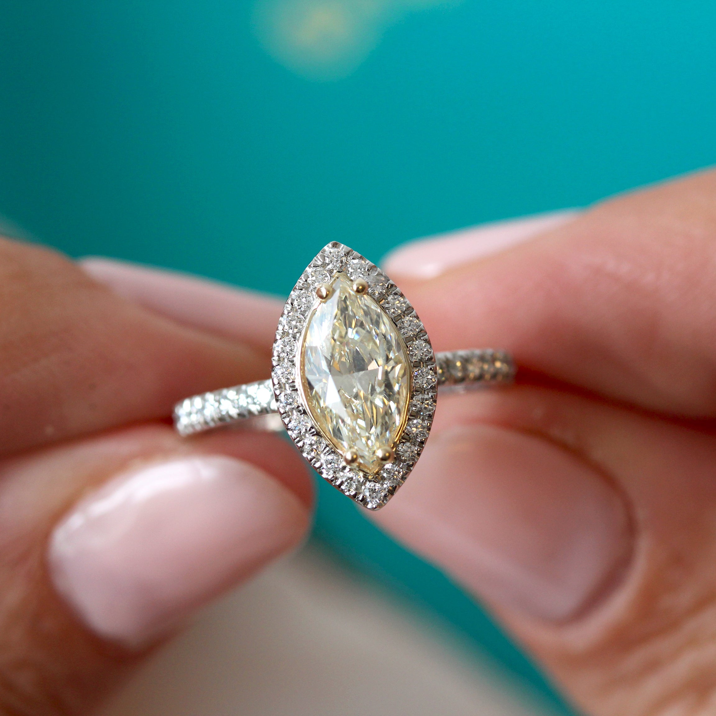 Marquise Yellow Halo Diamond Engagement Ring - Daisy