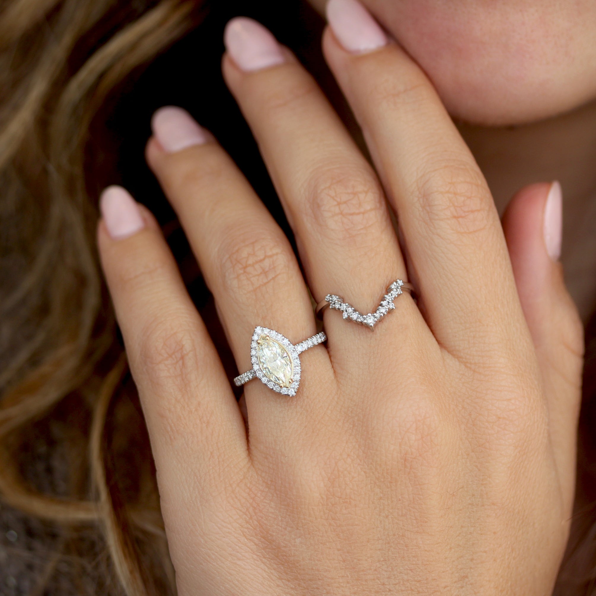 Marquise Yellow Halo Diamond Engagement Ring - Daisy