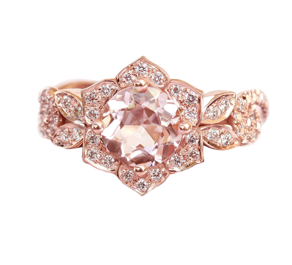 Lily Wave Flower - Morganite & Diamonds Unique Engagement Ring