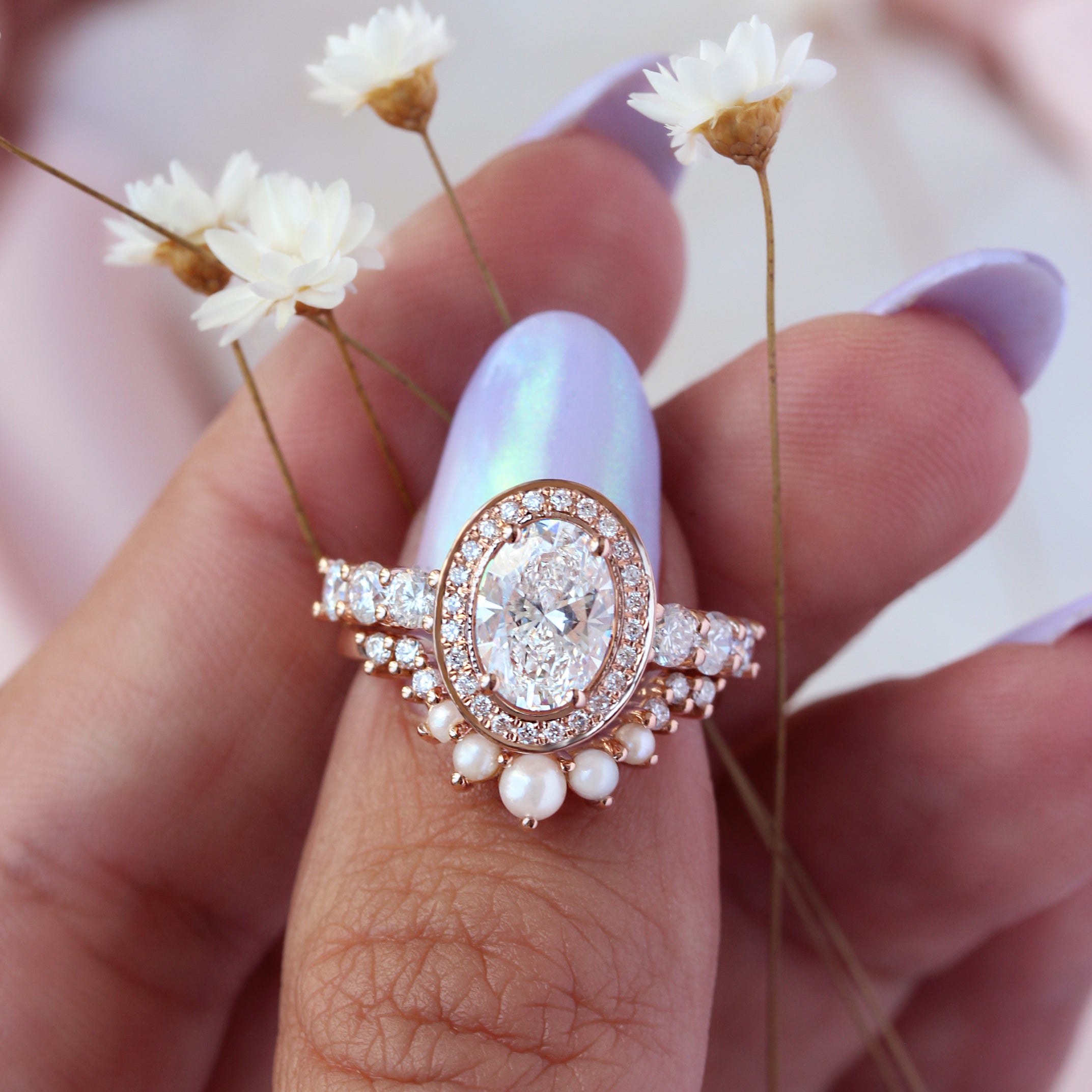 Pearl and Diamonds Vintage Nesting Ring