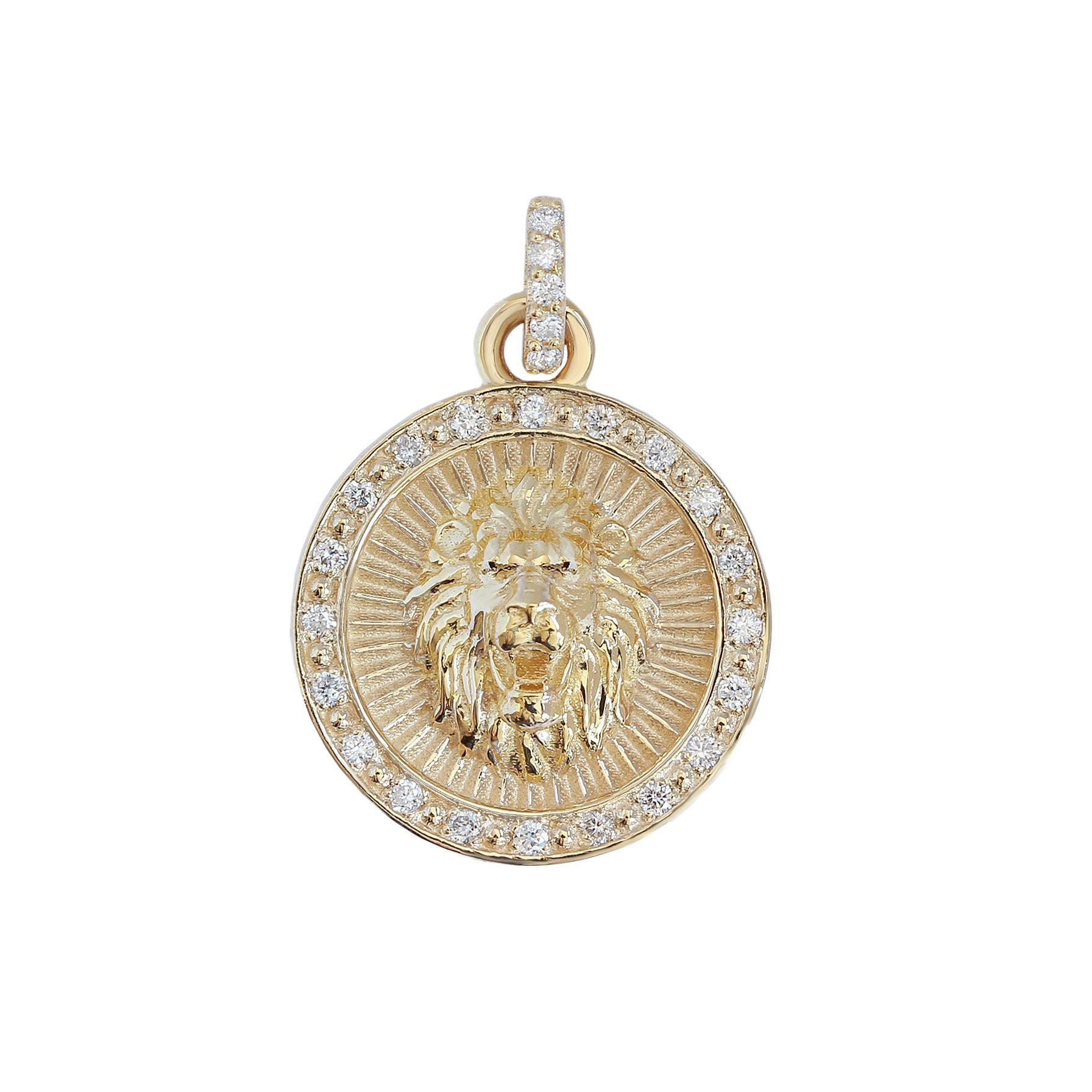 Gold Lion Astrology Symbol Coin Pendant Necklace - 14K Yellow Gold, READY TO SHIP!