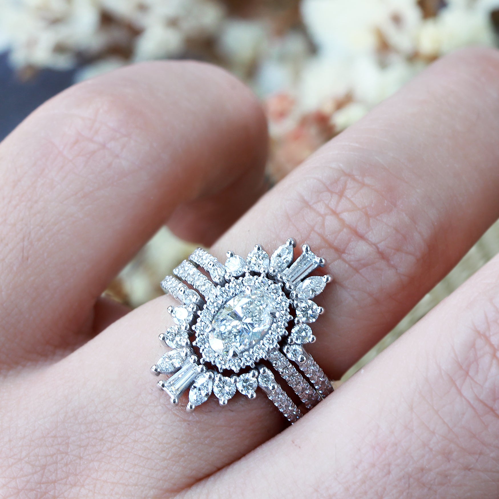 Oval Diamond Art Deco Wedding Ring Set, Maia