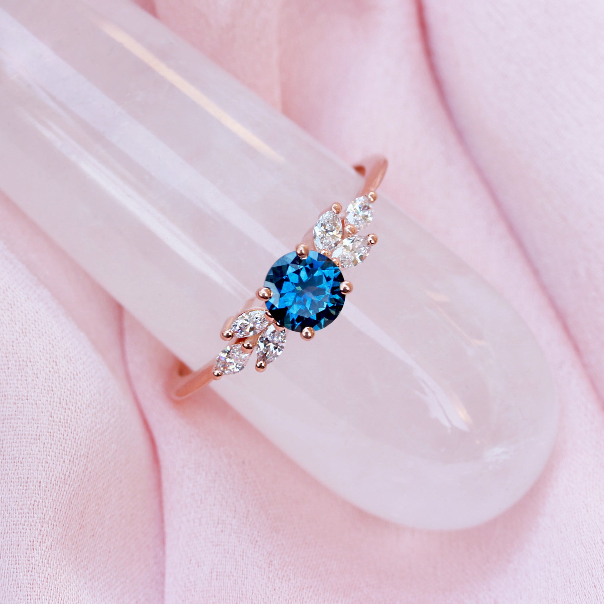 Montana Blue Sapphire and Marquise Diamonds Unique Engagement Ring - Penelope