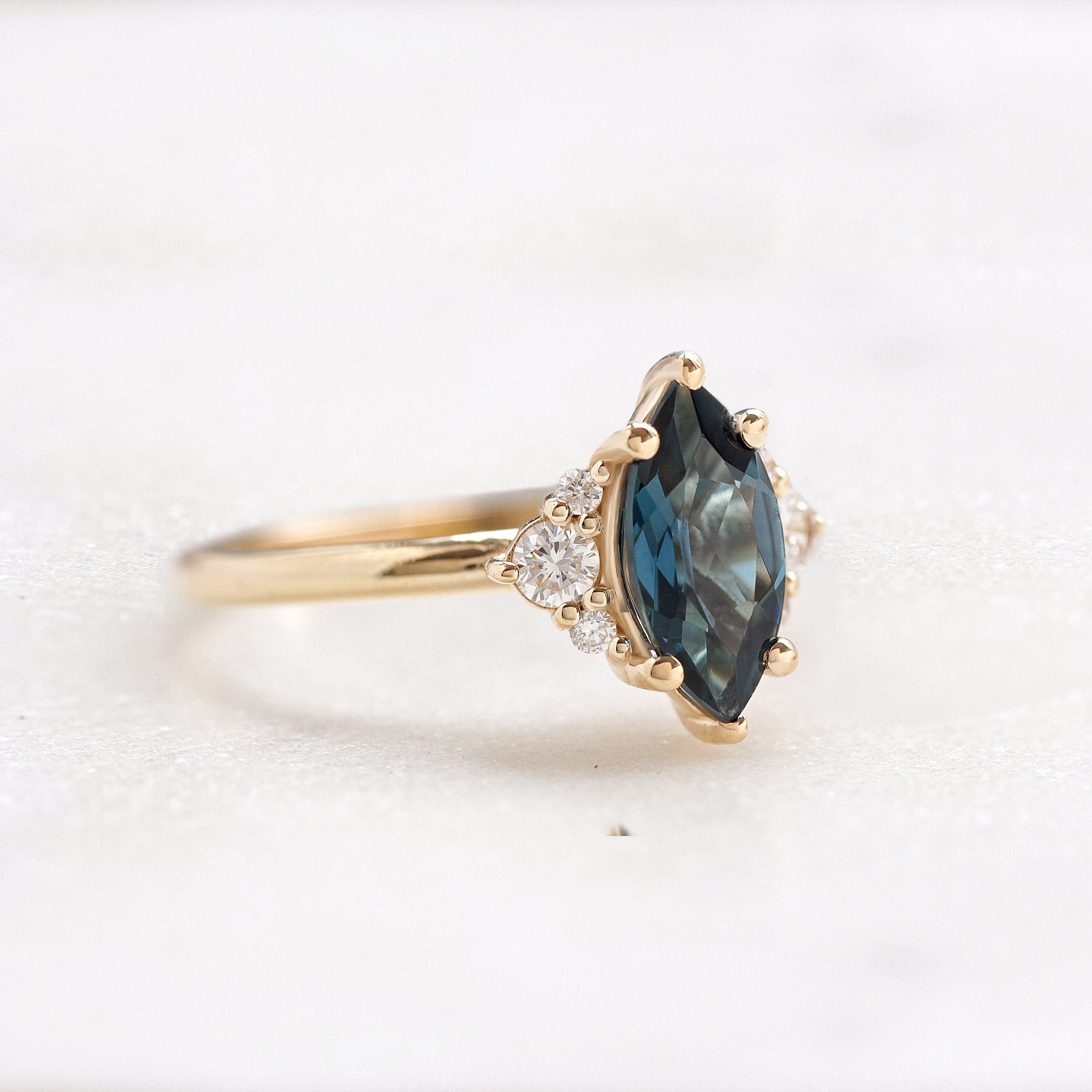 "Isabella" Marquise London Blue Topaz and Diamonds Unique Engagement Ring ♥