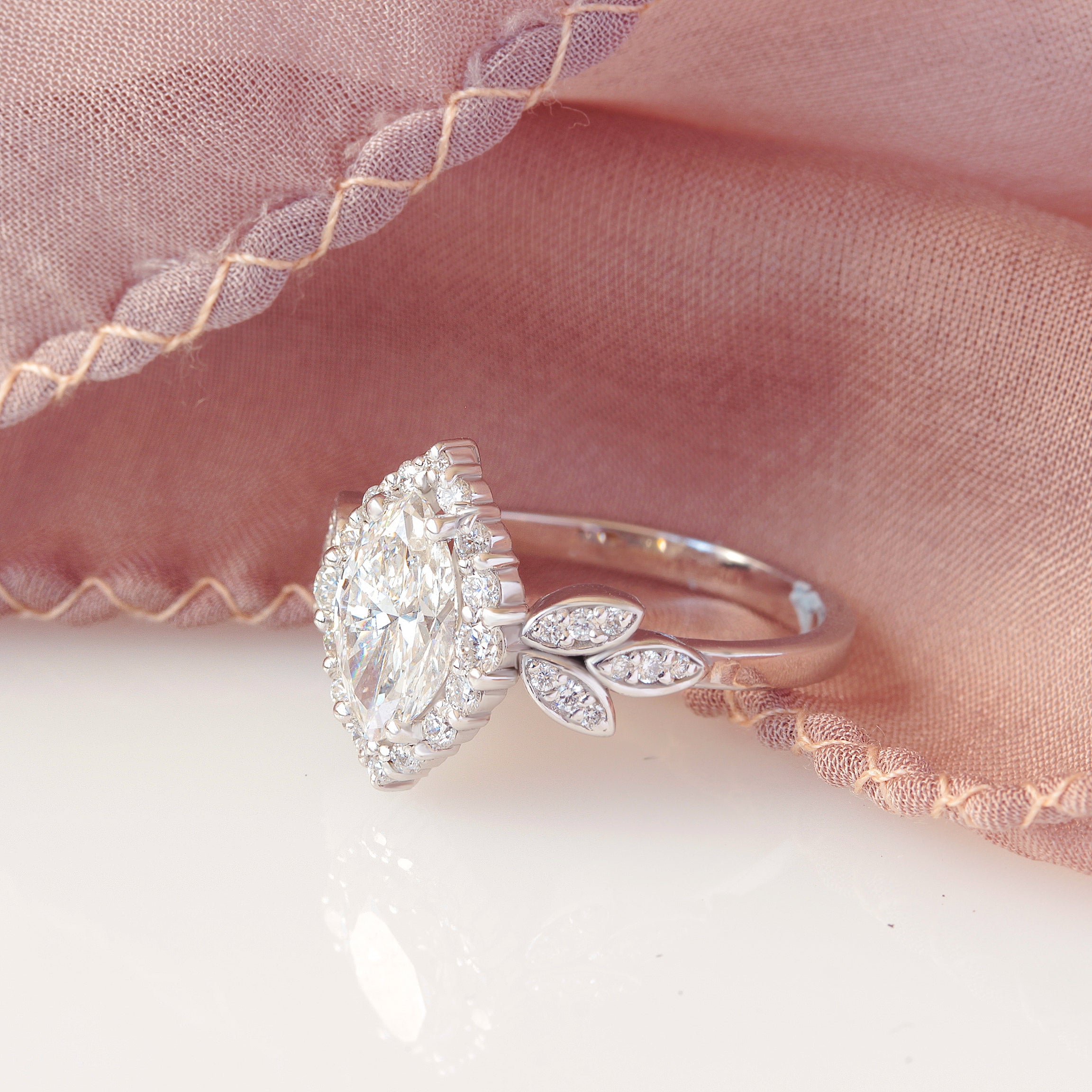 Marquise Diamond Floral Engagement ring - Minimal Lily ♥