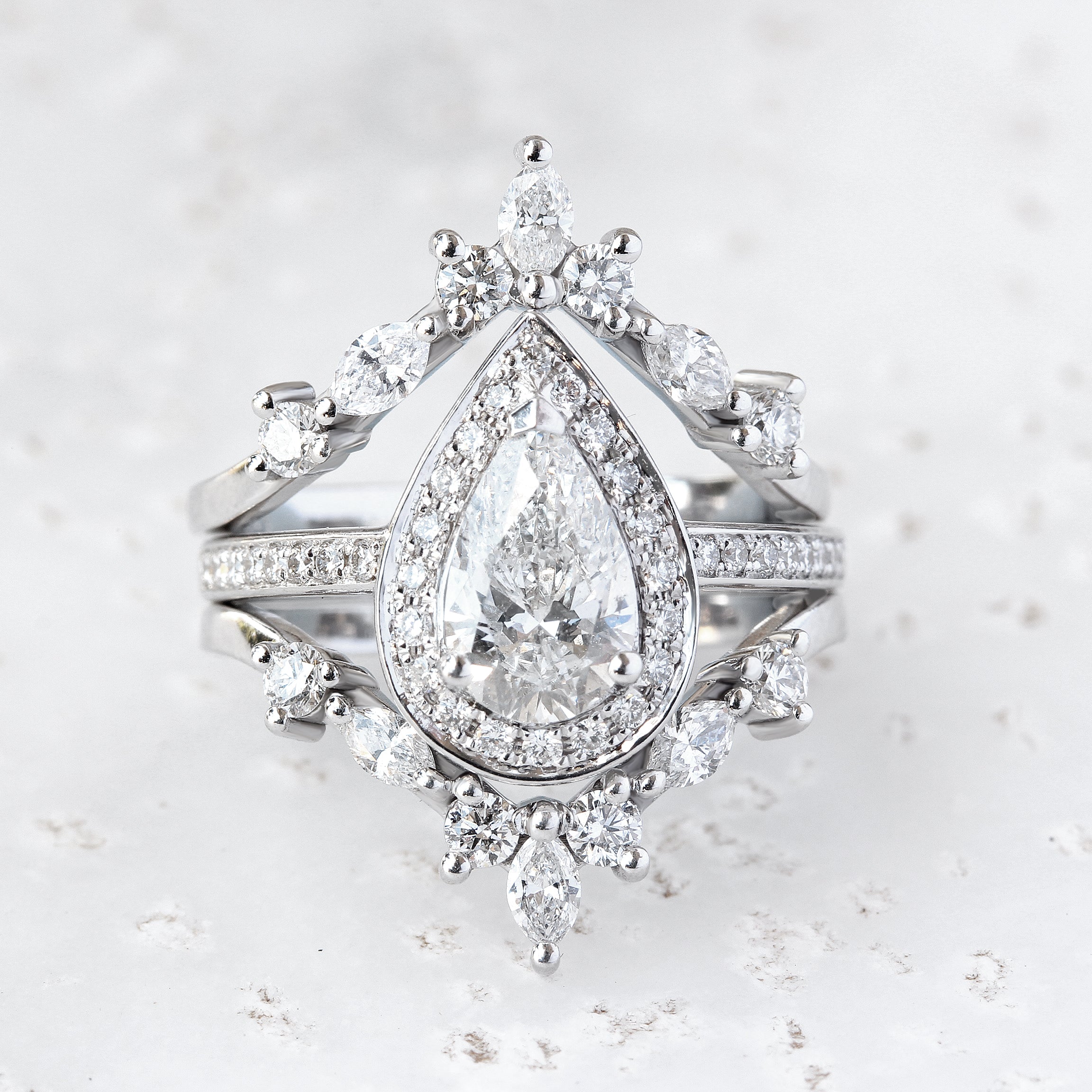 Pear diamond Halo Engagement Ring with two Hermes nesting rings, Nia ♥