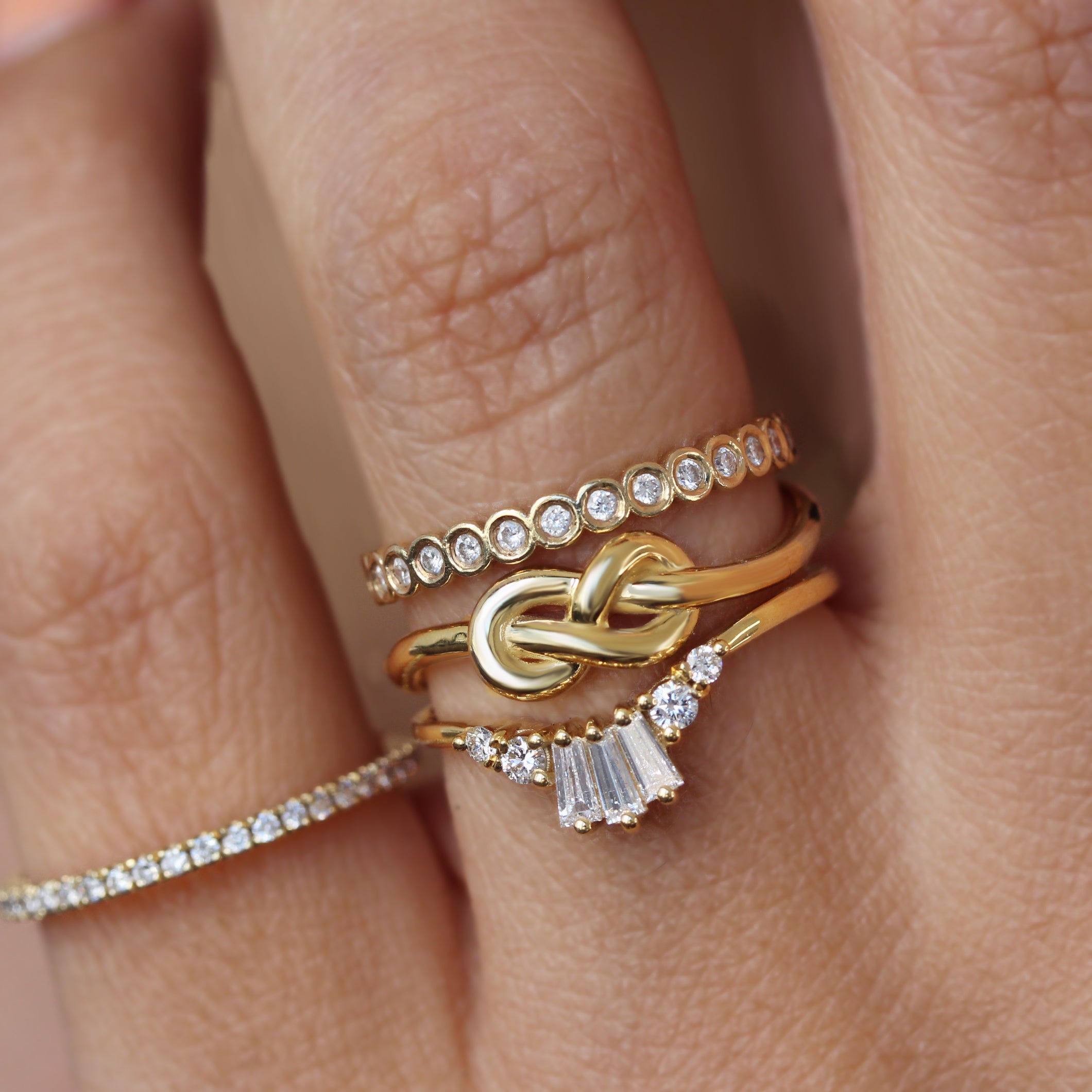 OOAK Solitaire Bezel Set, Rose Cut Pear Shape, Champagne Diamond Infinity Knot Engagement Ring, 14K Yellow Gold, Size 6