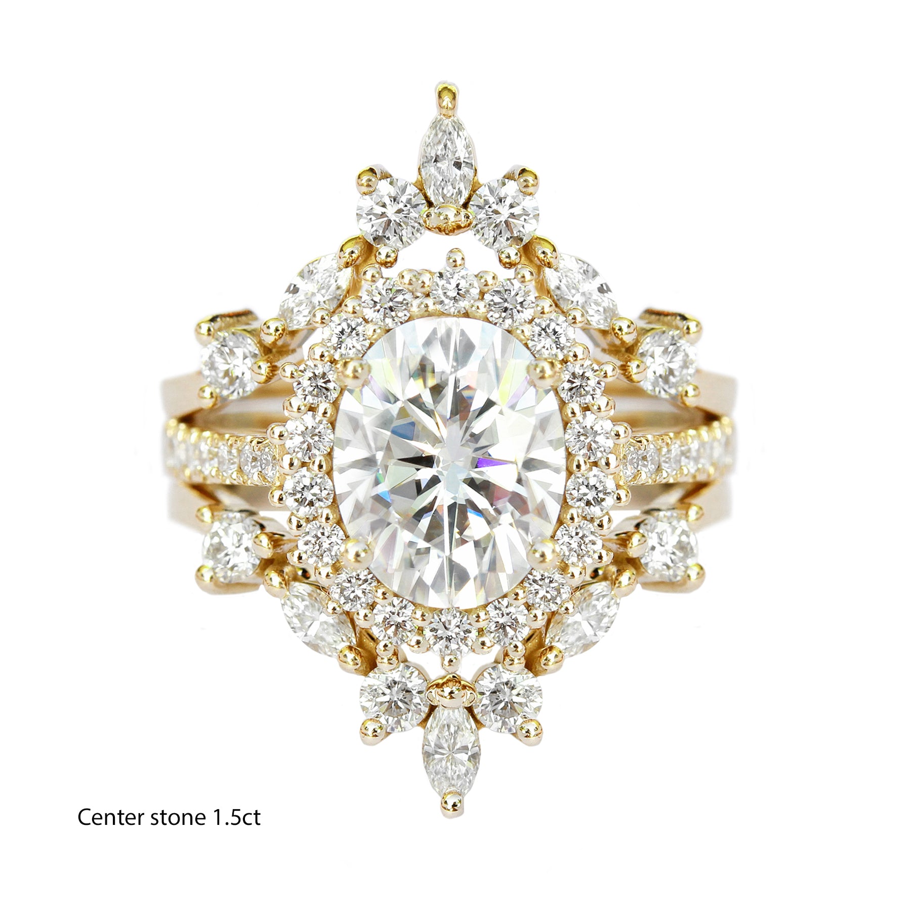 Oval Diamond Halo Engagement ring "Nia' & Two "Hermes" Nesting Bands Three Rings Set