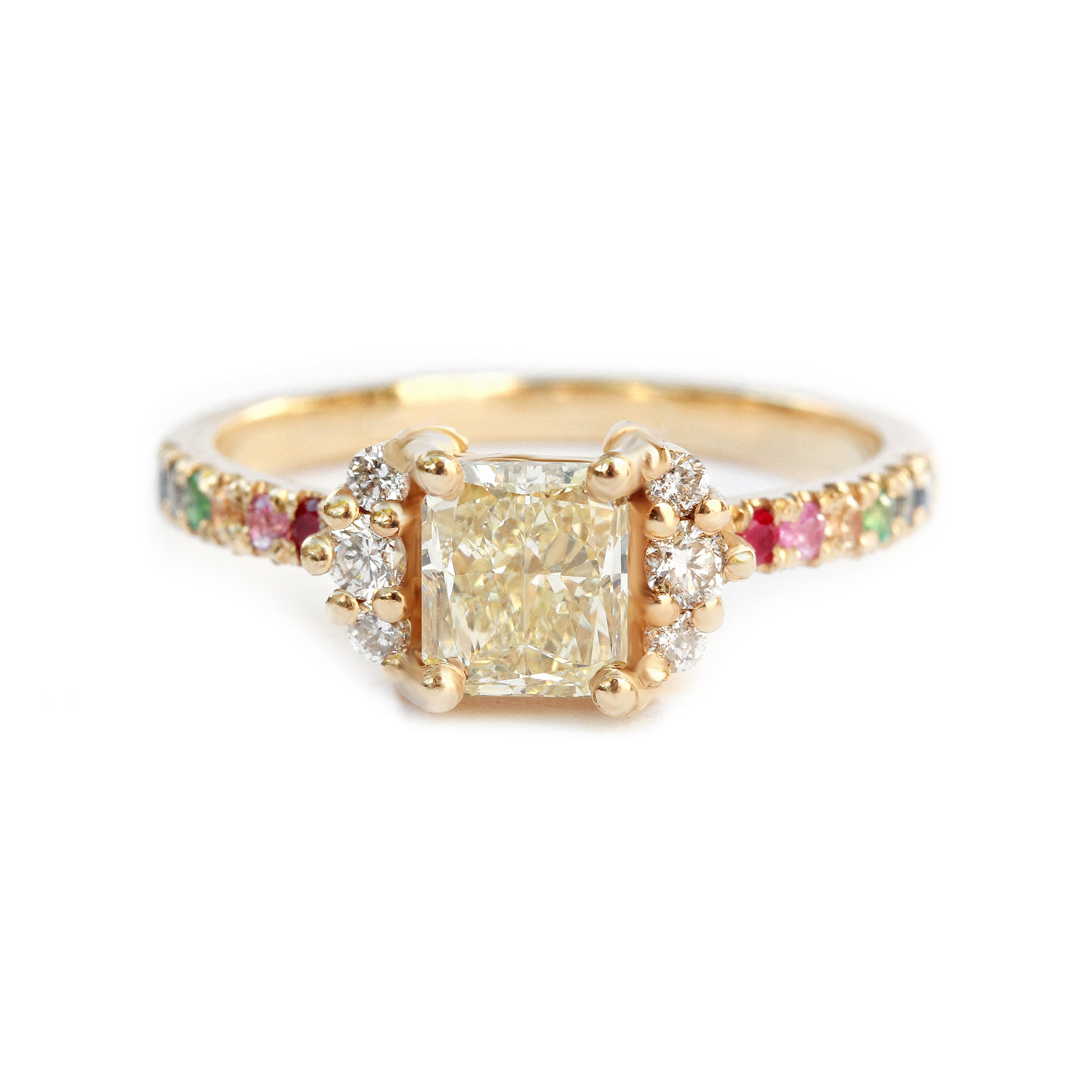 Princess yellow diamond rainbow engagement ring, Parvati ♥