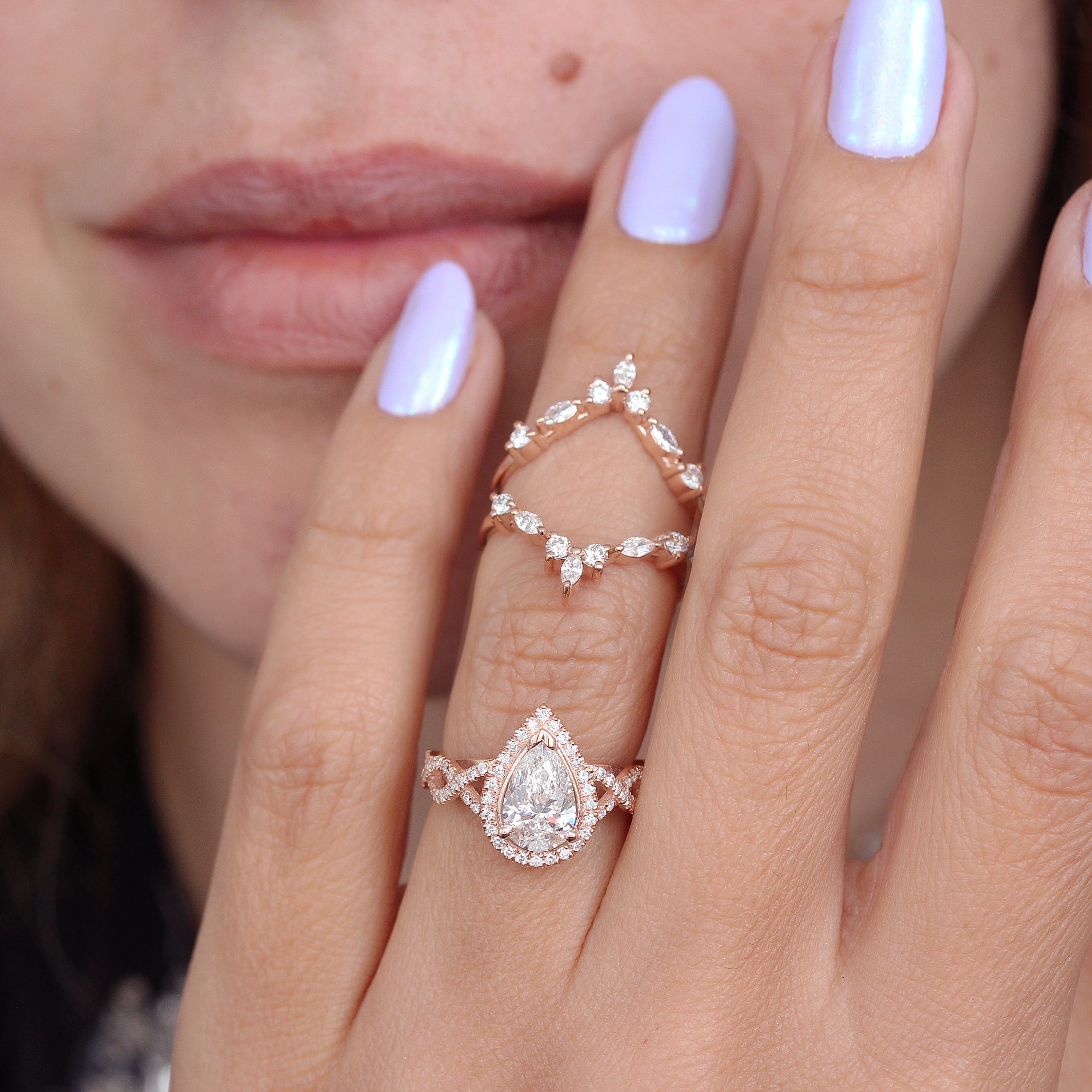 1.5 carat Pear Diamond Twist Shank Halo Engagement Ring Romeo
