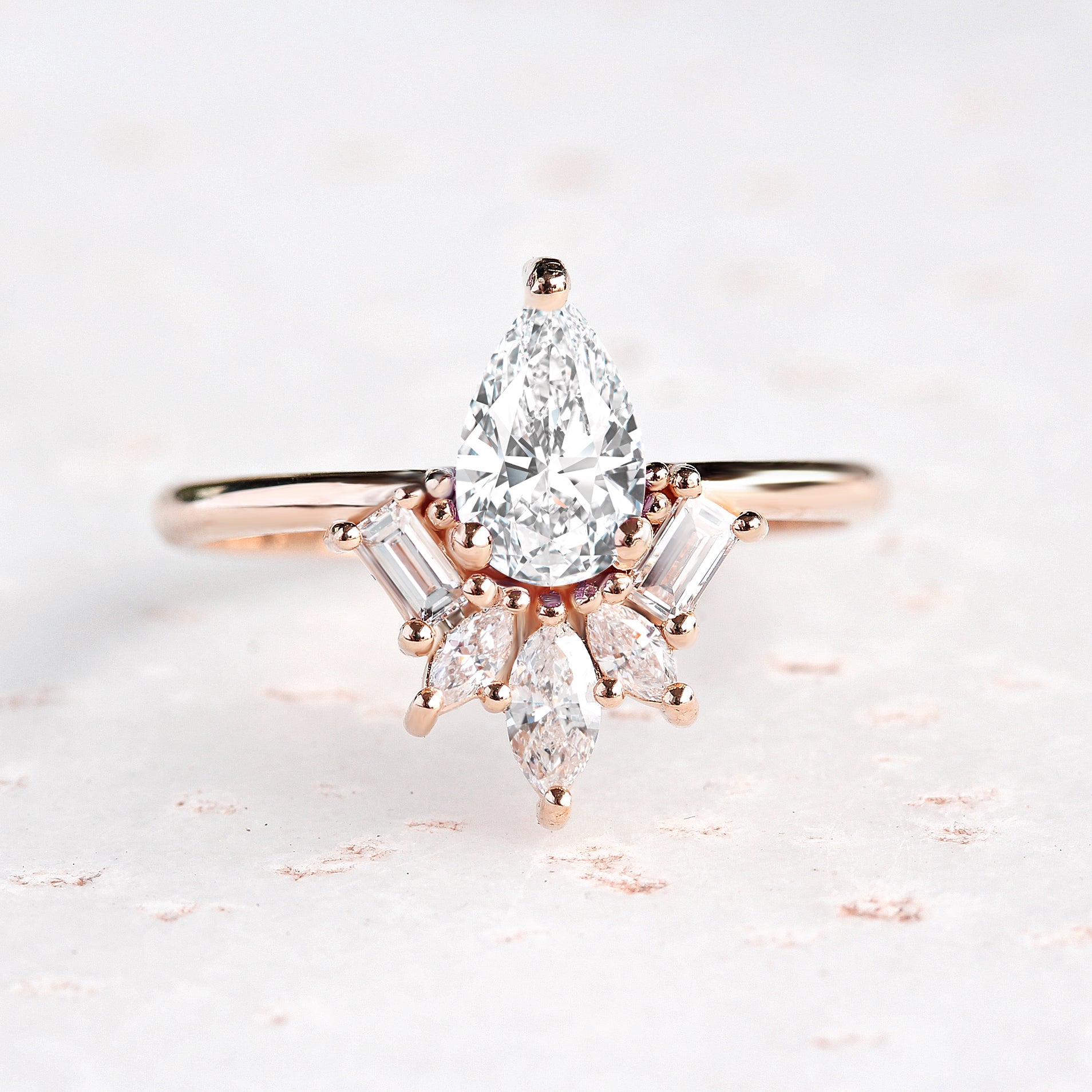 Art Deco Pear Diamond Engagement ring - "Gatsby" ♥