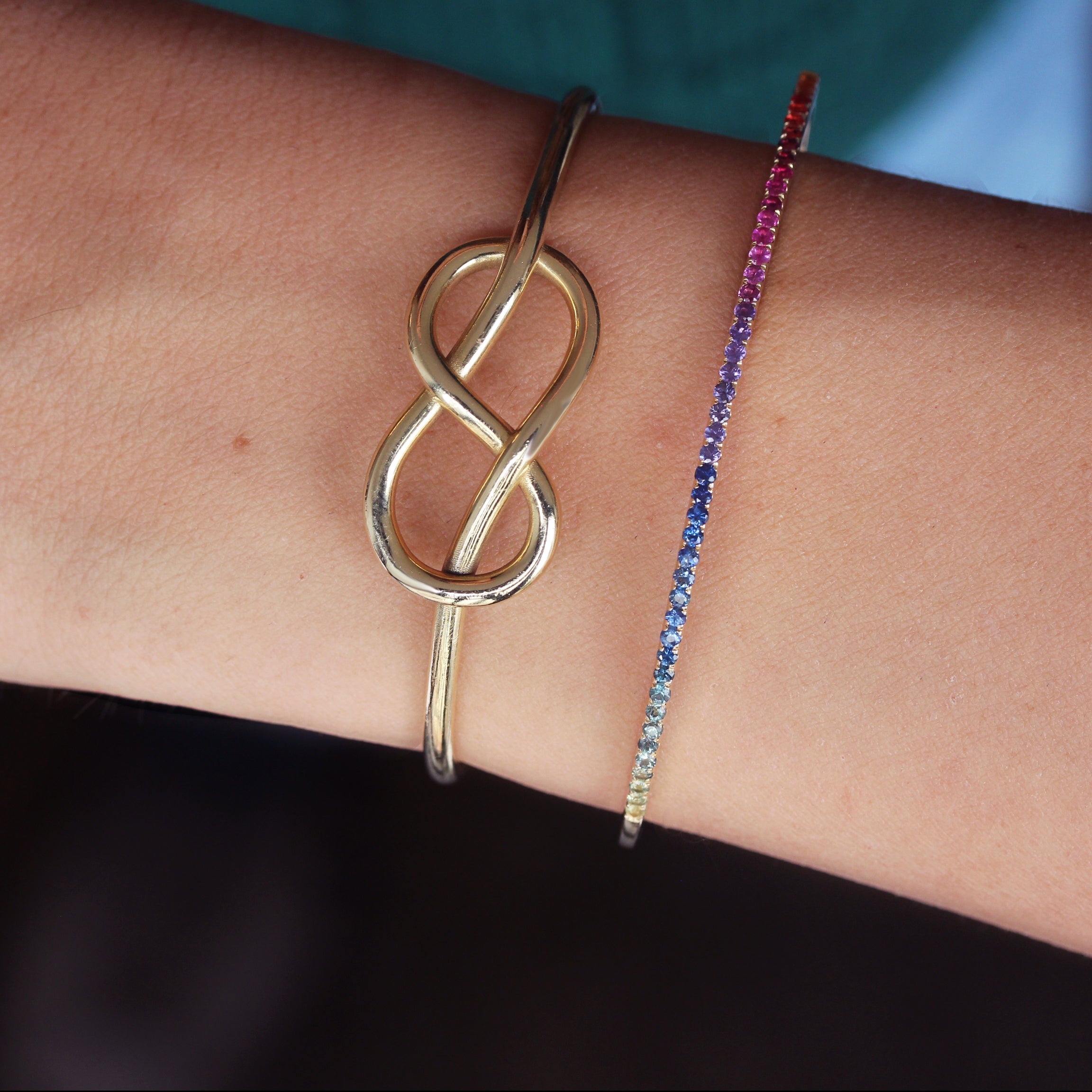 rainbow sapphire gold bangle