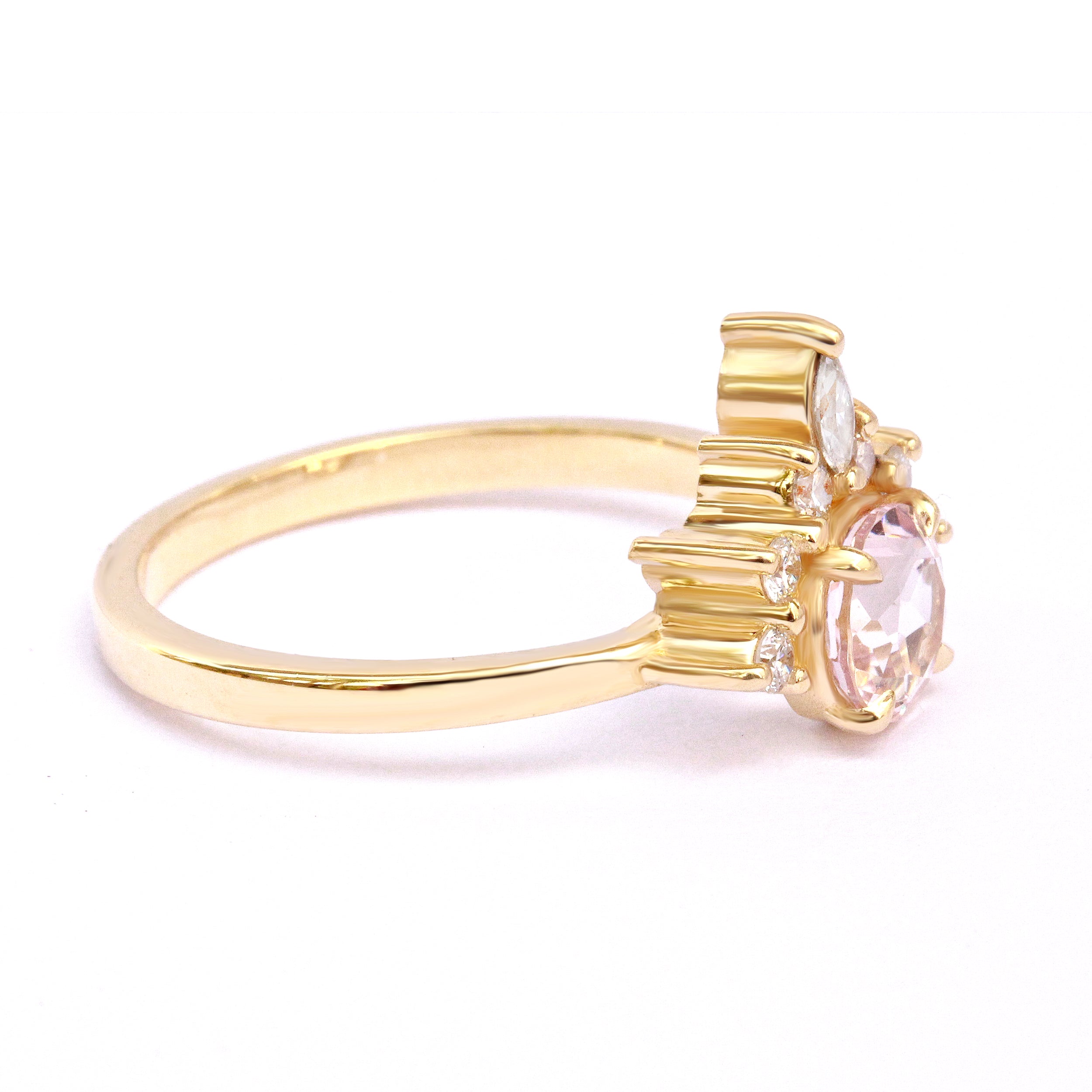 Romi Morganite & Diamonds Unique Engagement Ring - sillyshinydiamonds