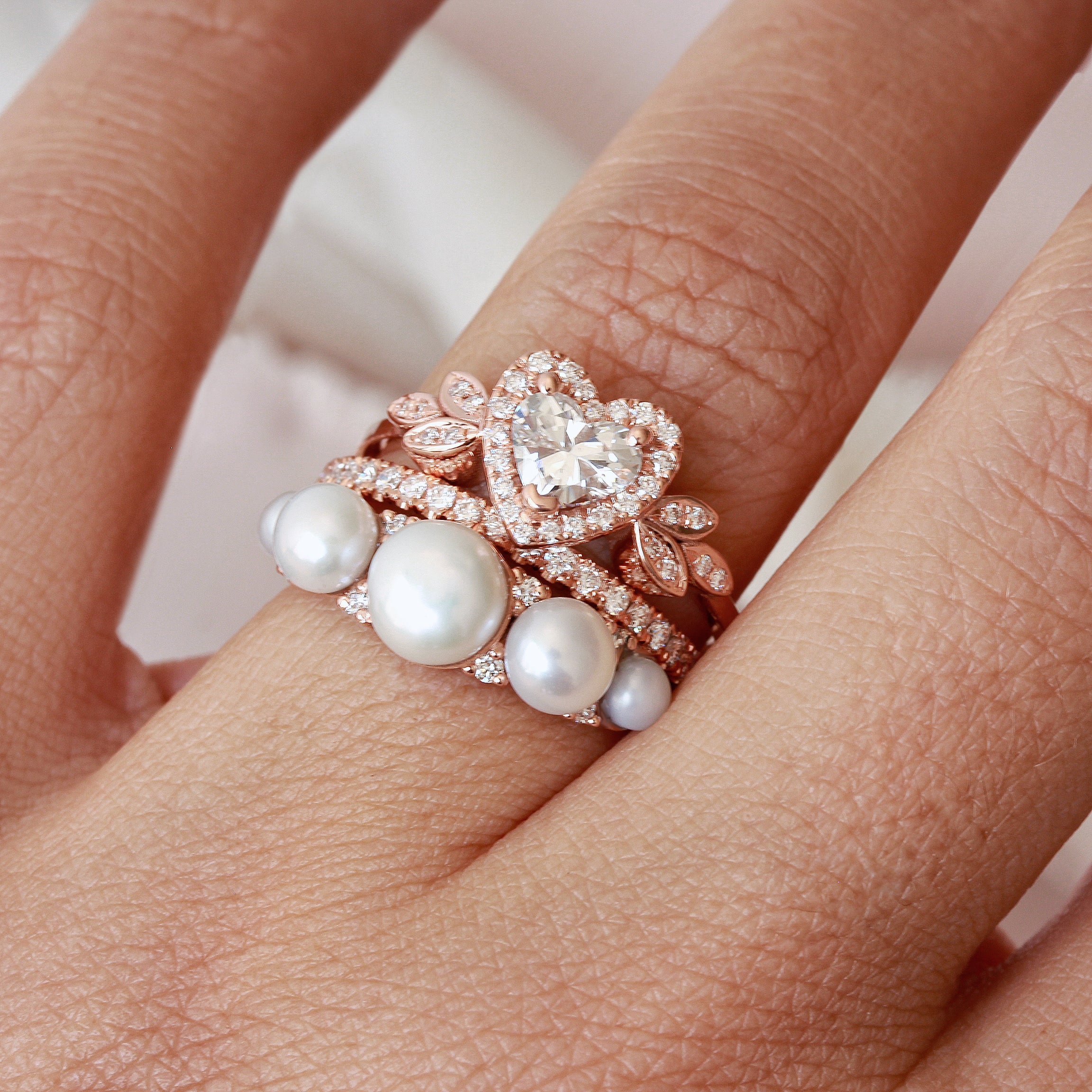 Blossom Heart Diamond Halo Unique Engagement Ring ♥