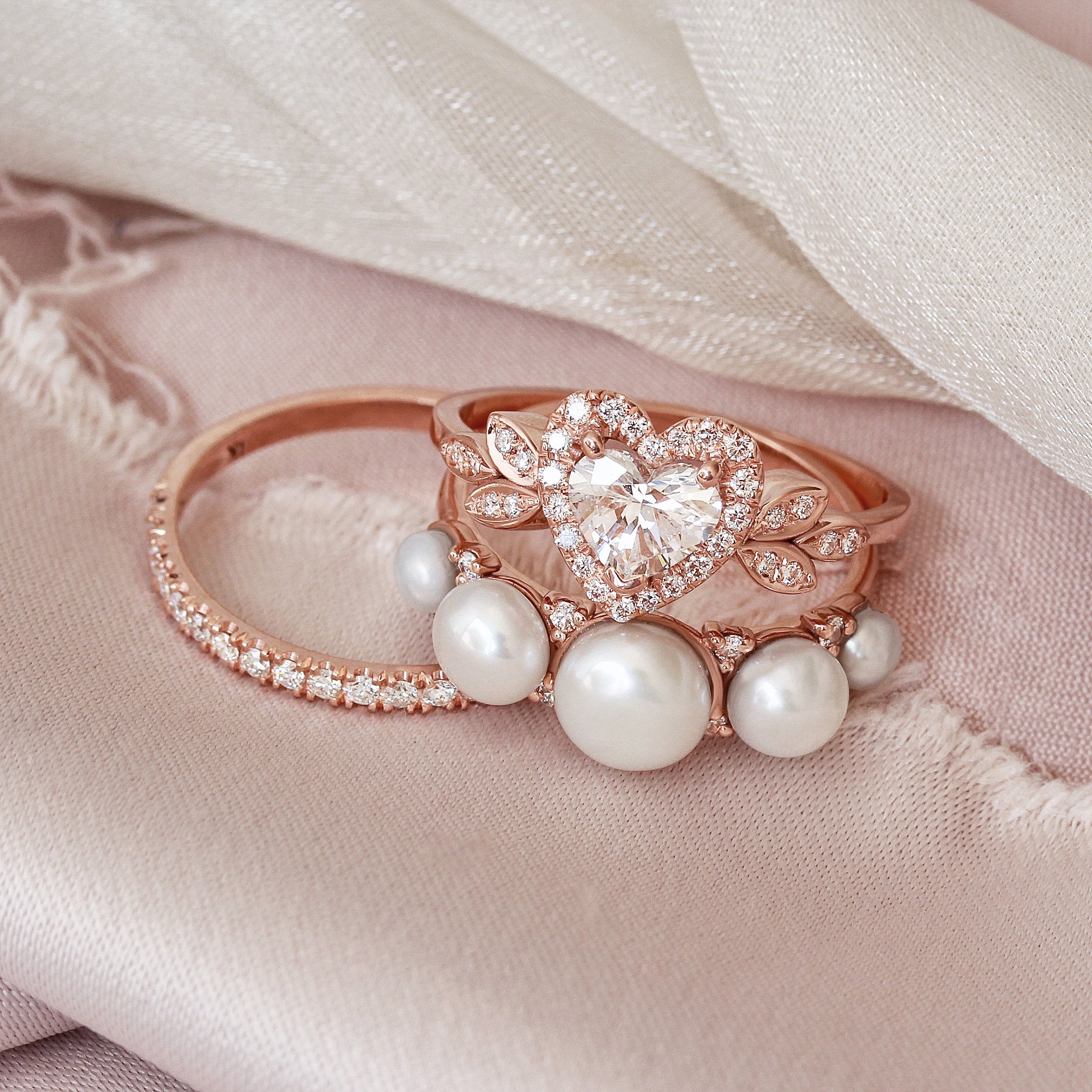 Blossom Heart Diamond Halo Unique Engagement Ring ♥