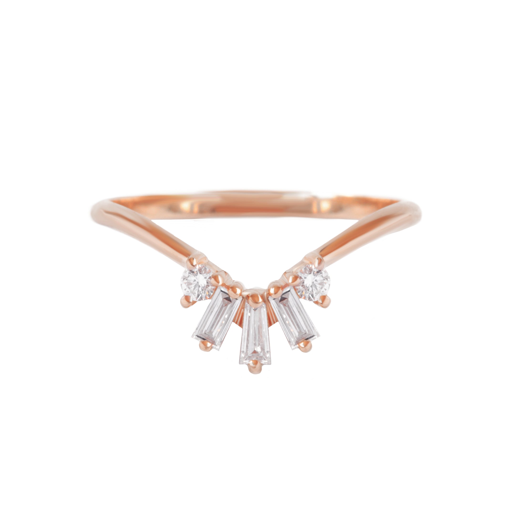 rose gold wedding band with tapper and baguette diamonds