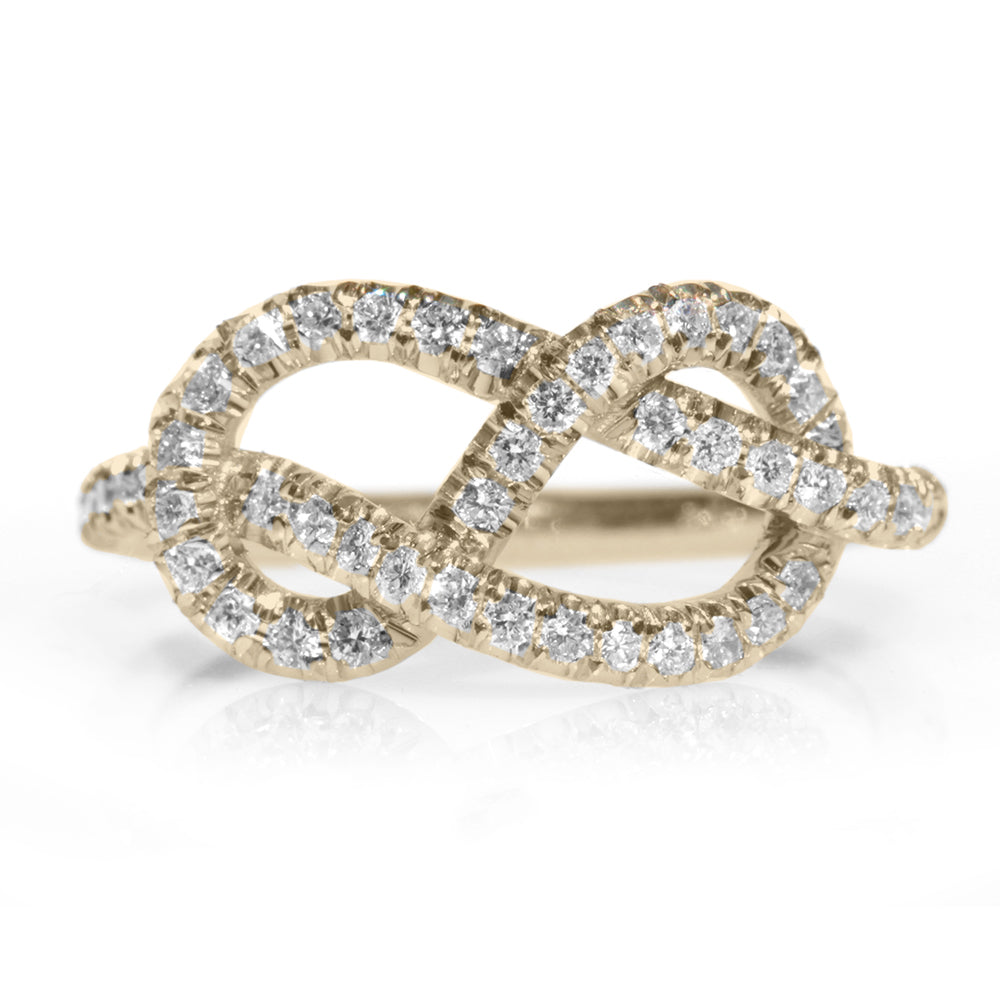 Infinity Knot Diamond Ring, 14K White Gold, Size 8, READY TO SHIP!