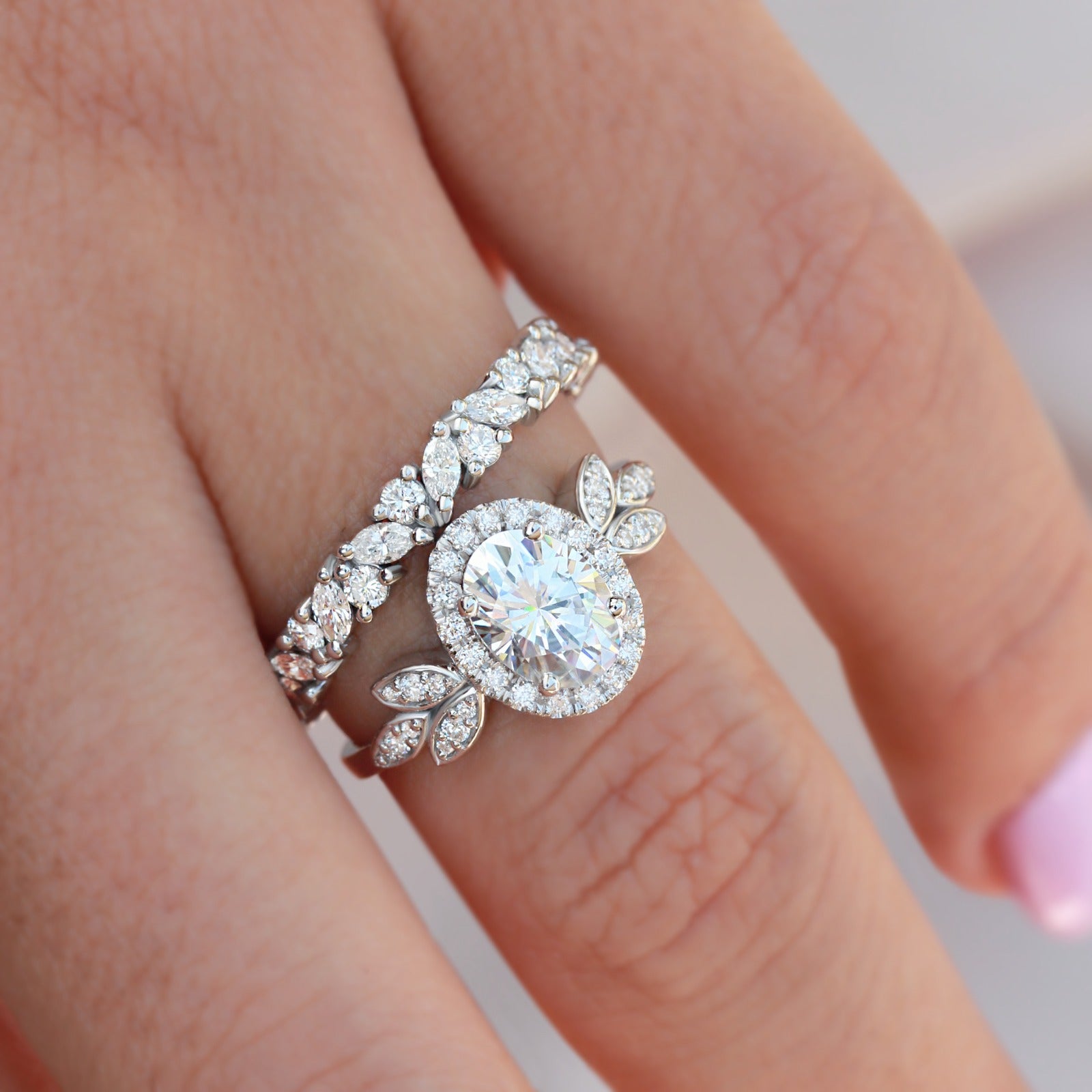 Full Eternity Marquise & Round Diamond Ring with oval engagement ring white gold