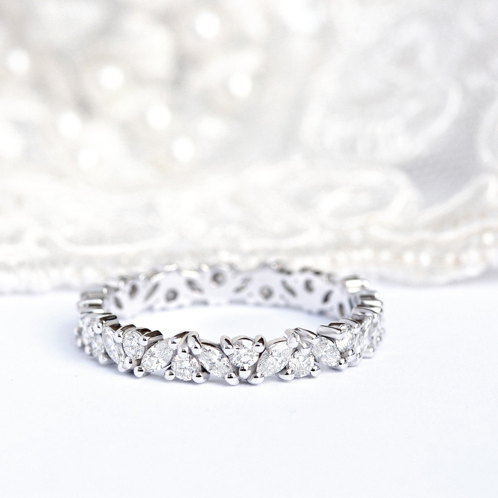 Full Eternity Marquise & Round Diamond Ring white gold