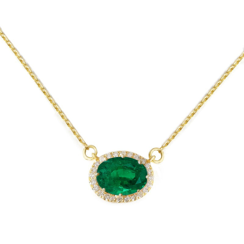 Oval Emerald Halo Pendant Necklace