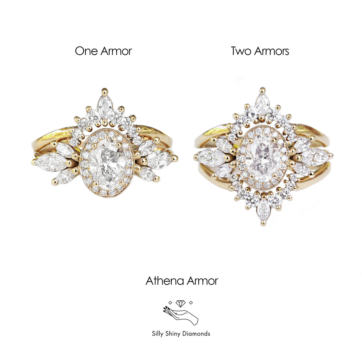 Oval Diamond 1.30ct Unique Engagement Ring, "Athena" & Two Athena's Armors