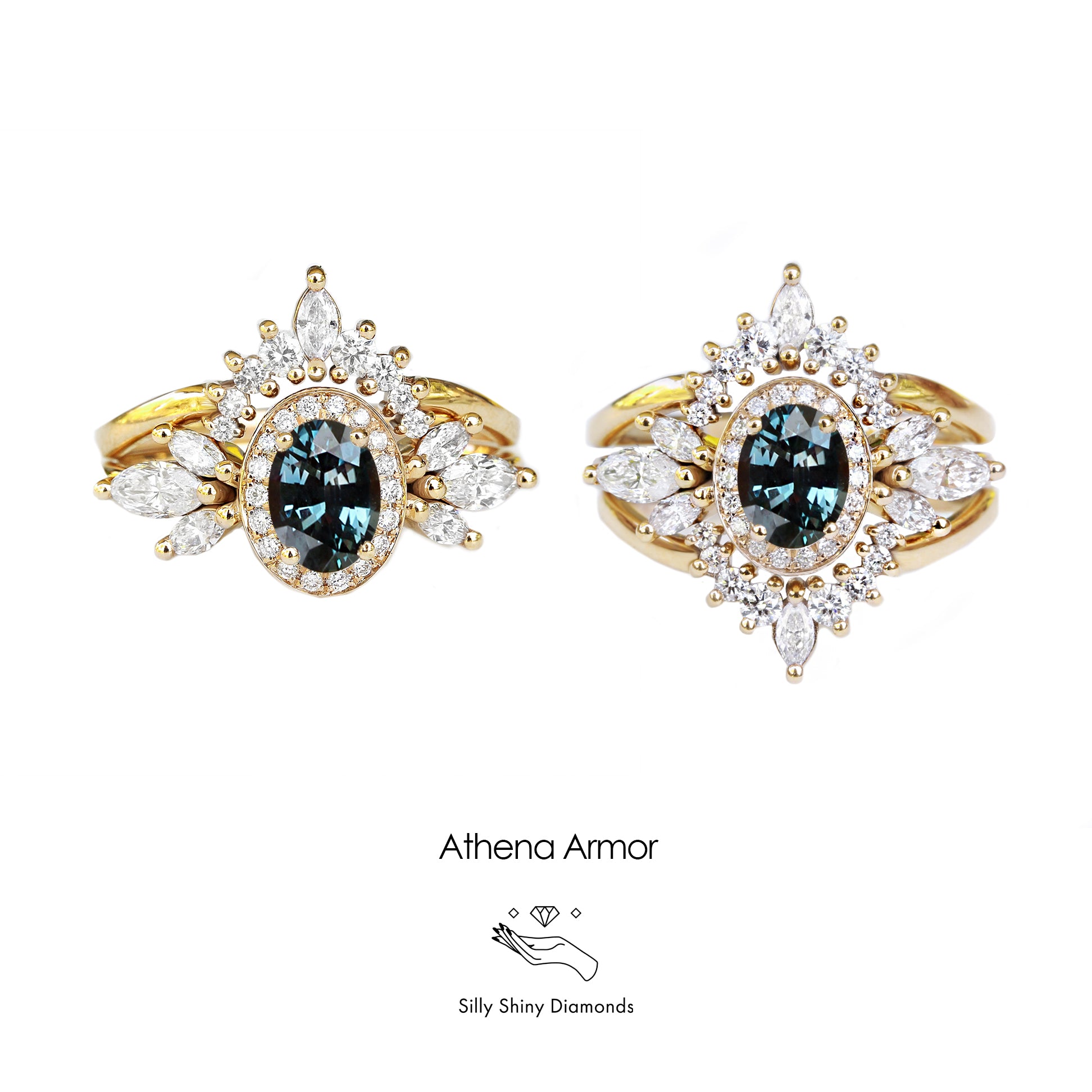 Oval teal sapphire art deco engagement ring - Athena