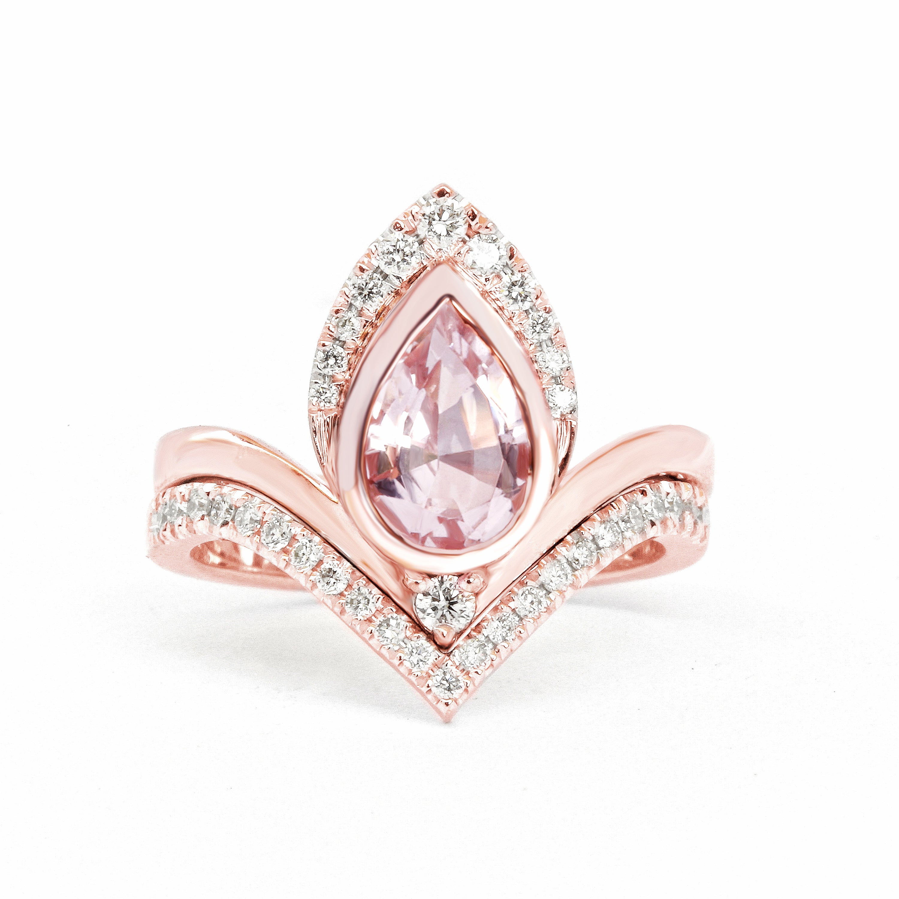 Pear Morganite & Diamonds Unique Engagement Ring Set - Atyasha V