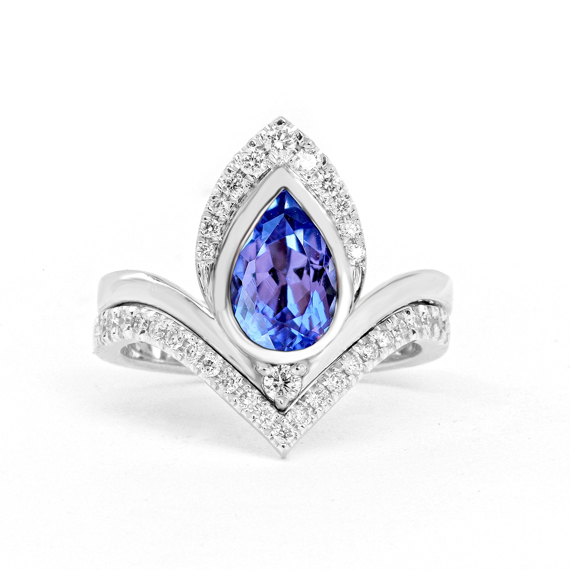 Pear Tanzanite & Diamonds Unique Engagement Ring Set - Atyasha