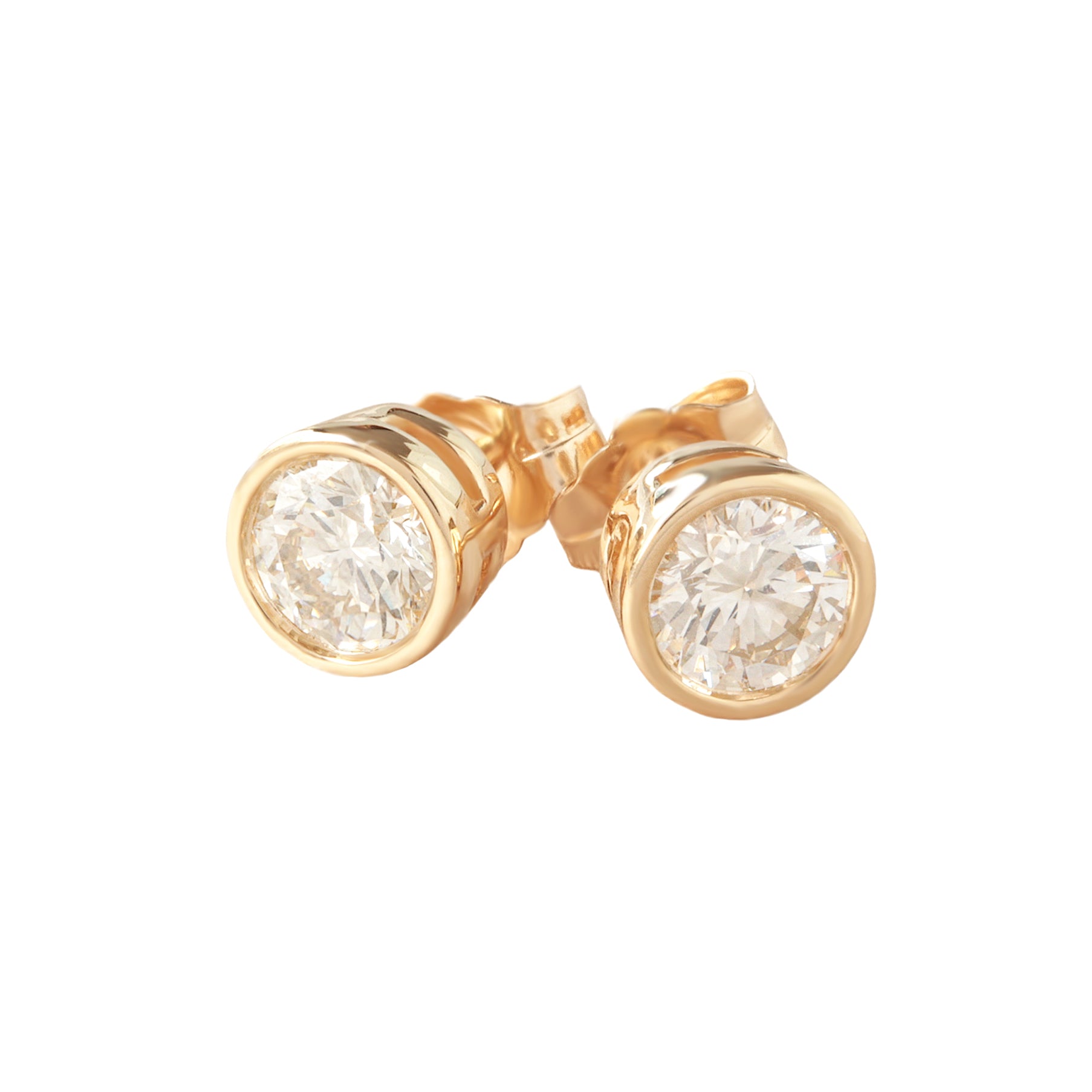 Round bezel diamond dainty stud earrings