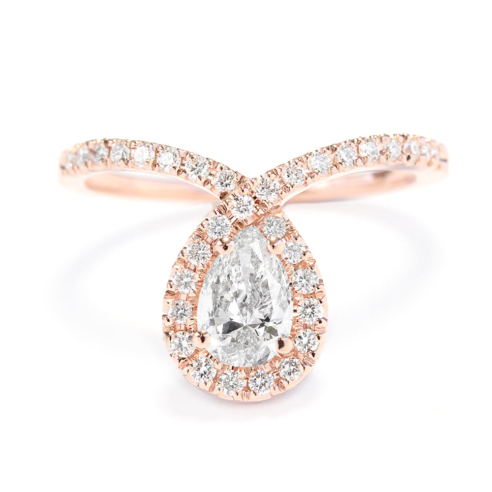 Bliss - Pear Diamond Halo Unique Engagement Ring - sillyshinydiamonds
