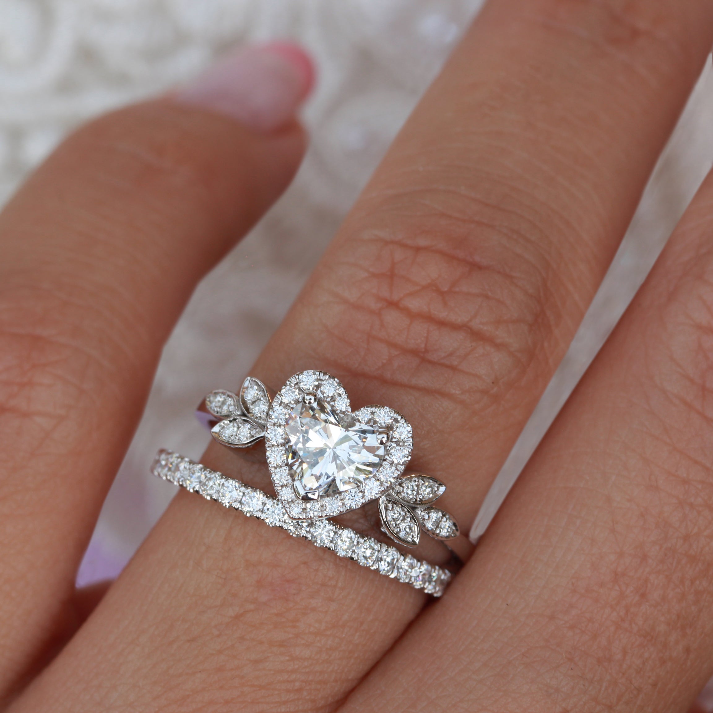Heart Diamond Love Blossom Unique Wedding Two Rings Set ♥