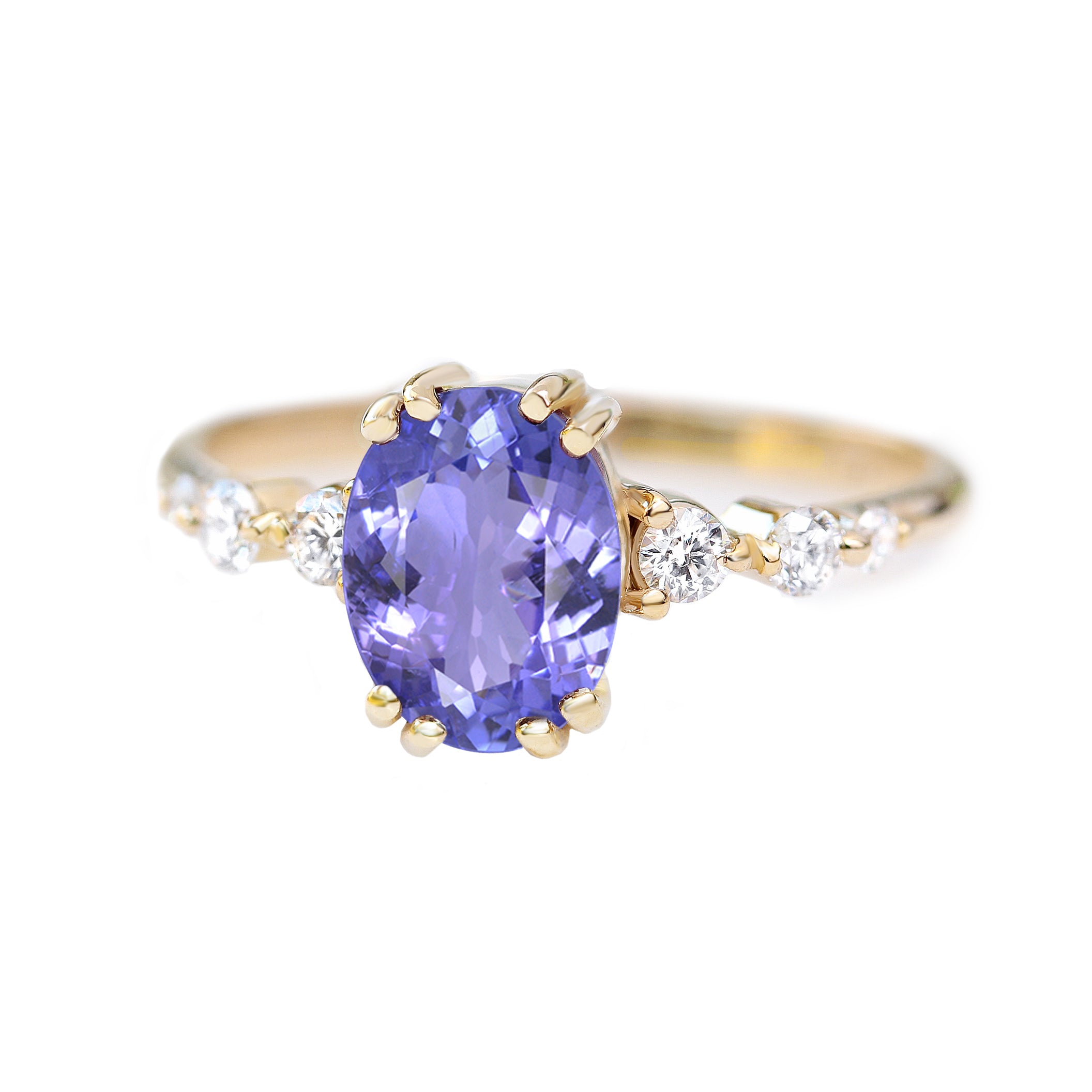 blue tanzanite oval engagement ring