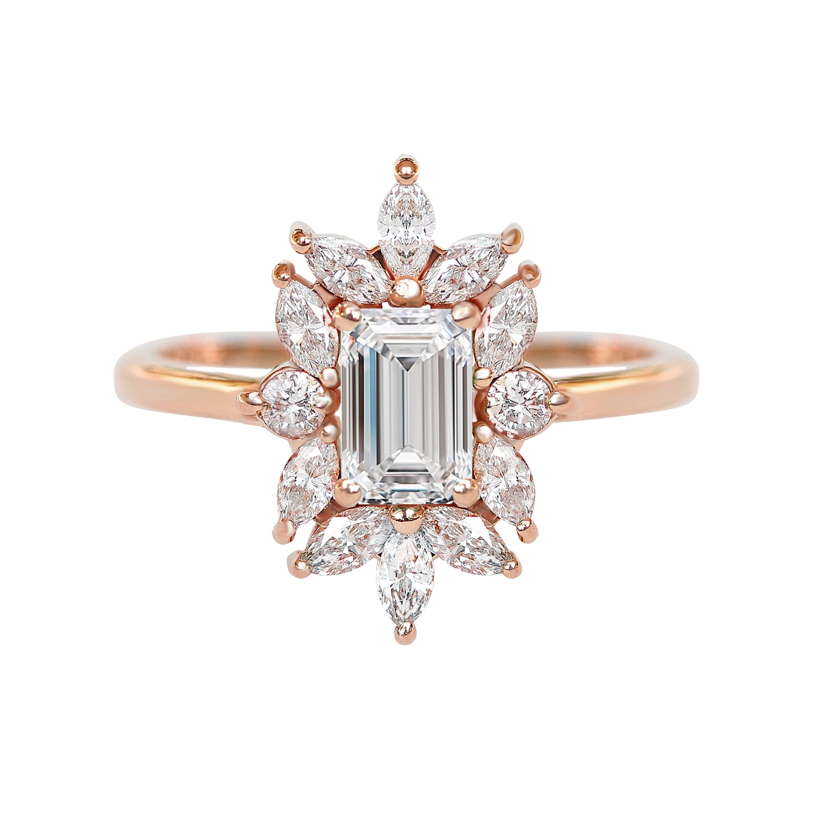 Emerald Cut, Marquise Diamond Halo Engagement ring, Charlotte ♥