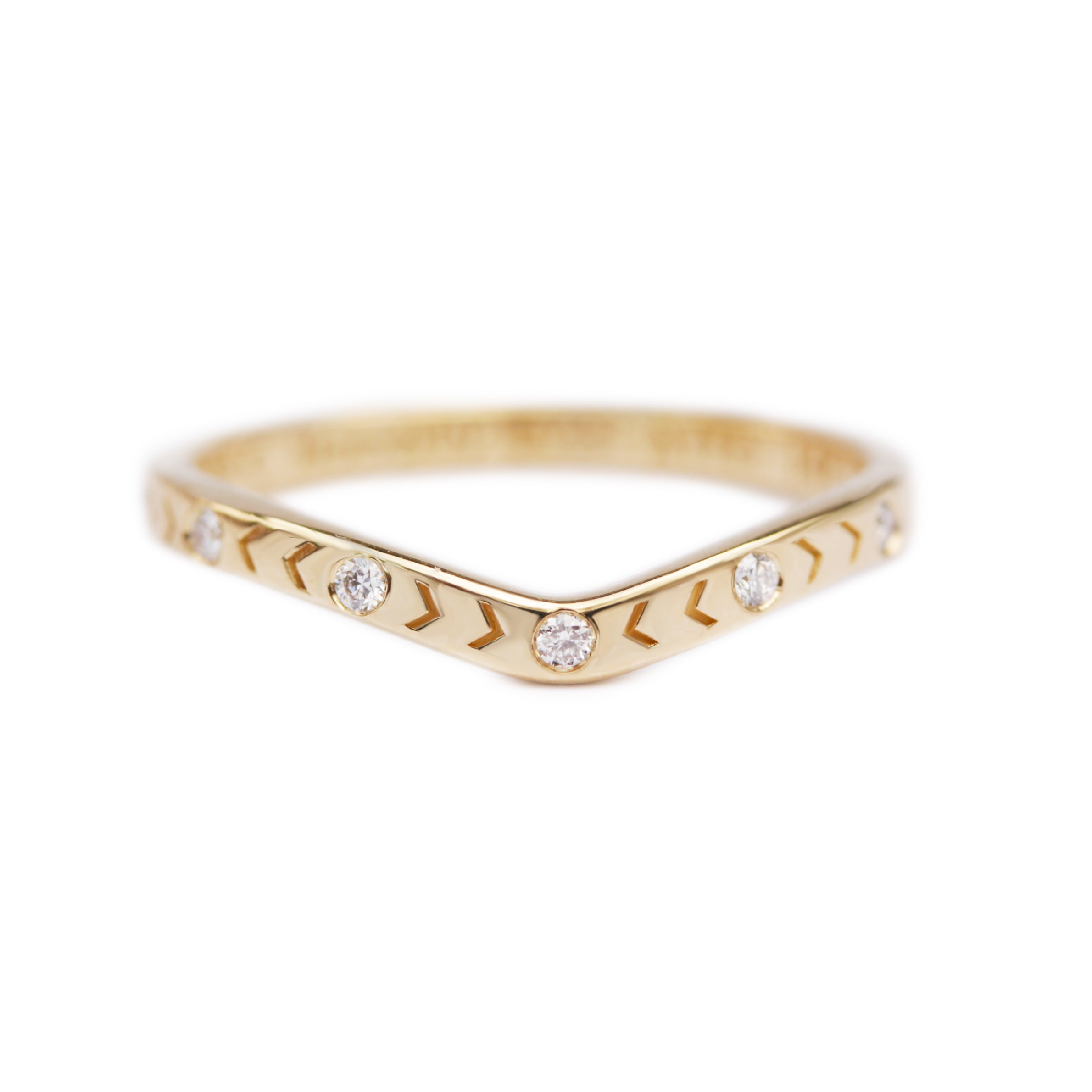 Curve Arrows Gold Diamond Wedding Ring - 14K Yellow Gold, Size 7, READY TO SHIP! ♥