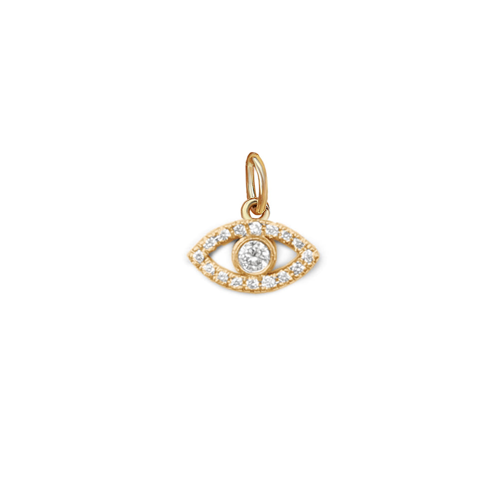 Mini Evil Eye Pave Diamond / Blue Topaz Charm Necklace