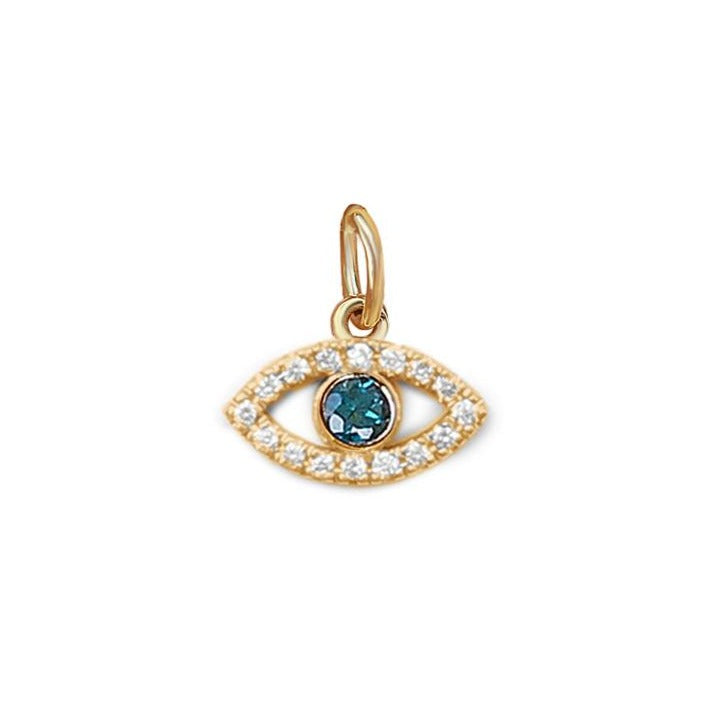 Mini Evil Eye Pave Diamond / Blue Topaz Charm Necklace