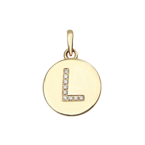 Large Coin Pave Diamond Initial Charm Chain 42cm