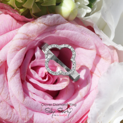 Clover Leaf Diamond Ring, 14K White Gold, Size 6.75, READY TO SHIP! ♥