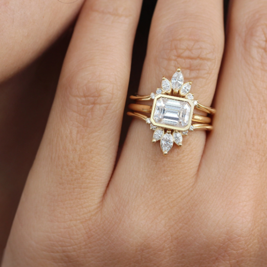 Emerald cut 2025 bridal ring sets