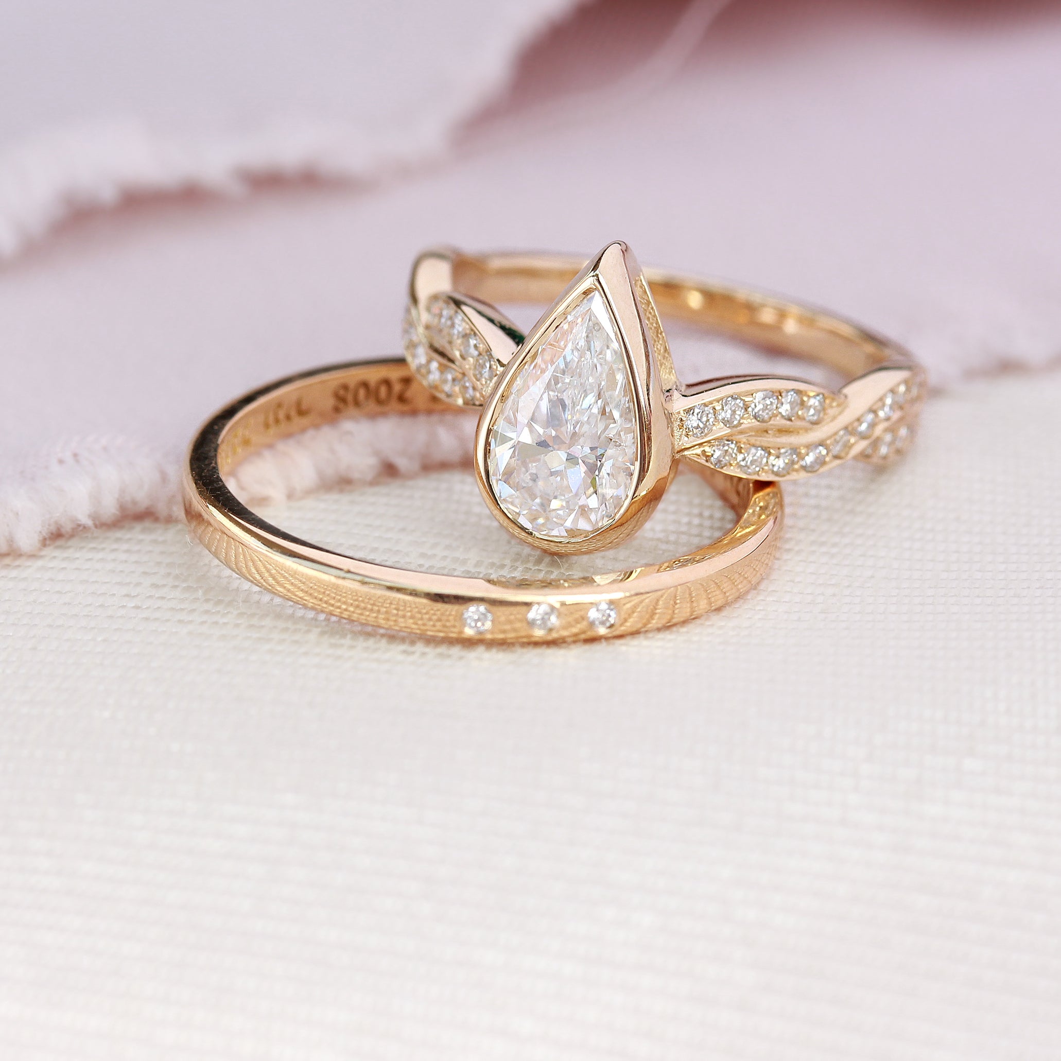 Pear Diamond Bezel Engagement Ring "Dragonfly" with "Iceland" ring guard enhancer ♥