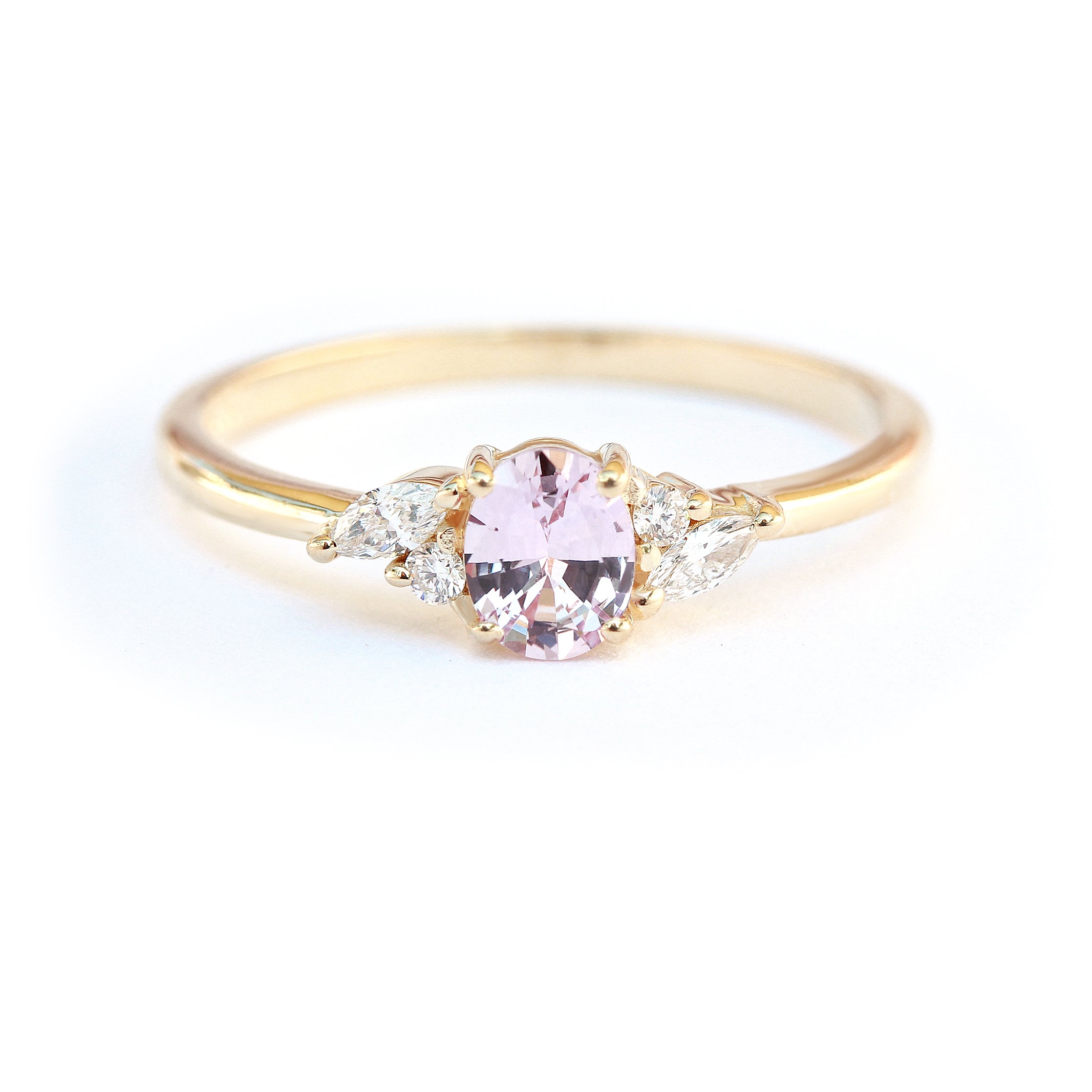 Oval pink sapphire & diamonds delicate engagement ring - Ella