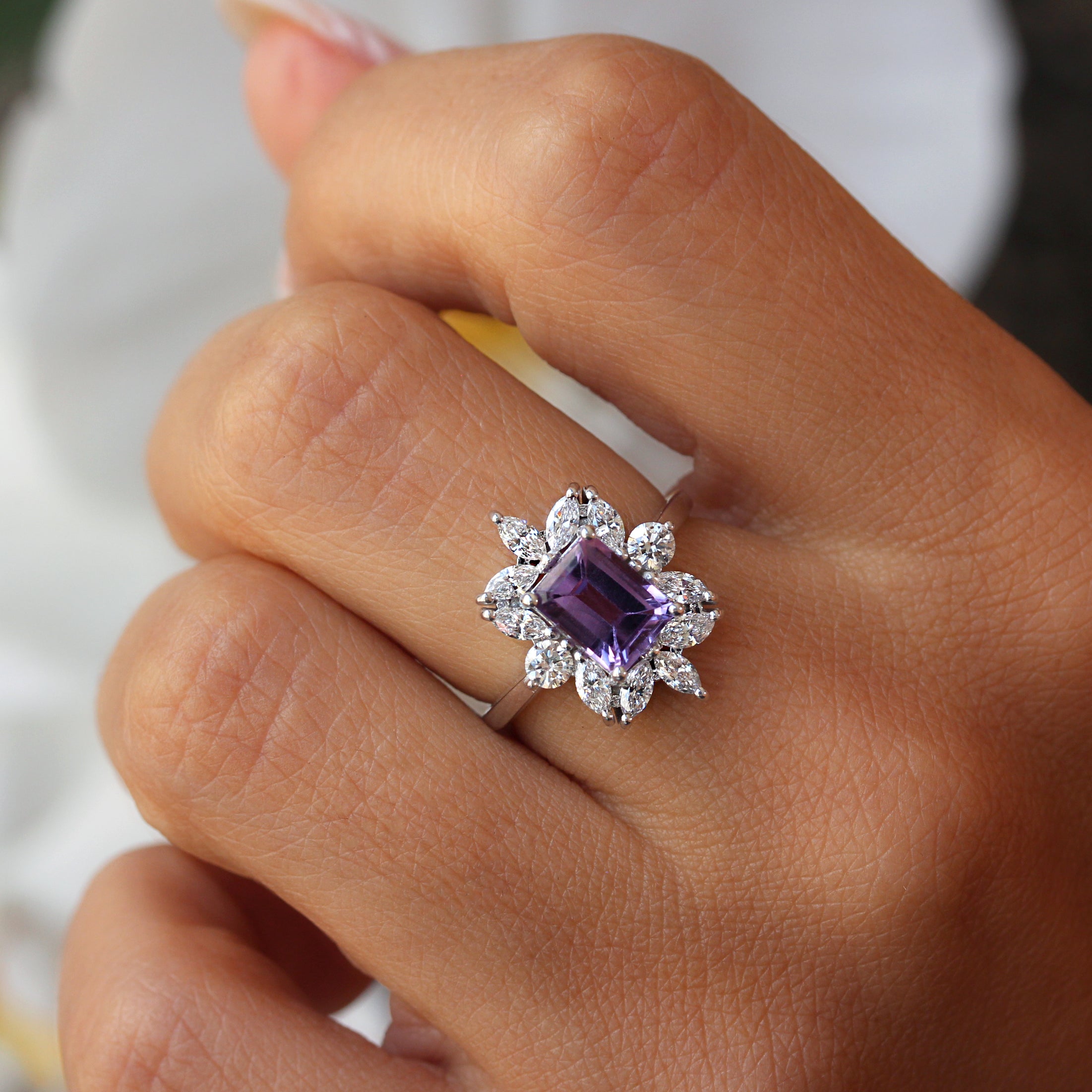Amethyst Wave Solitaire Engagement Ring