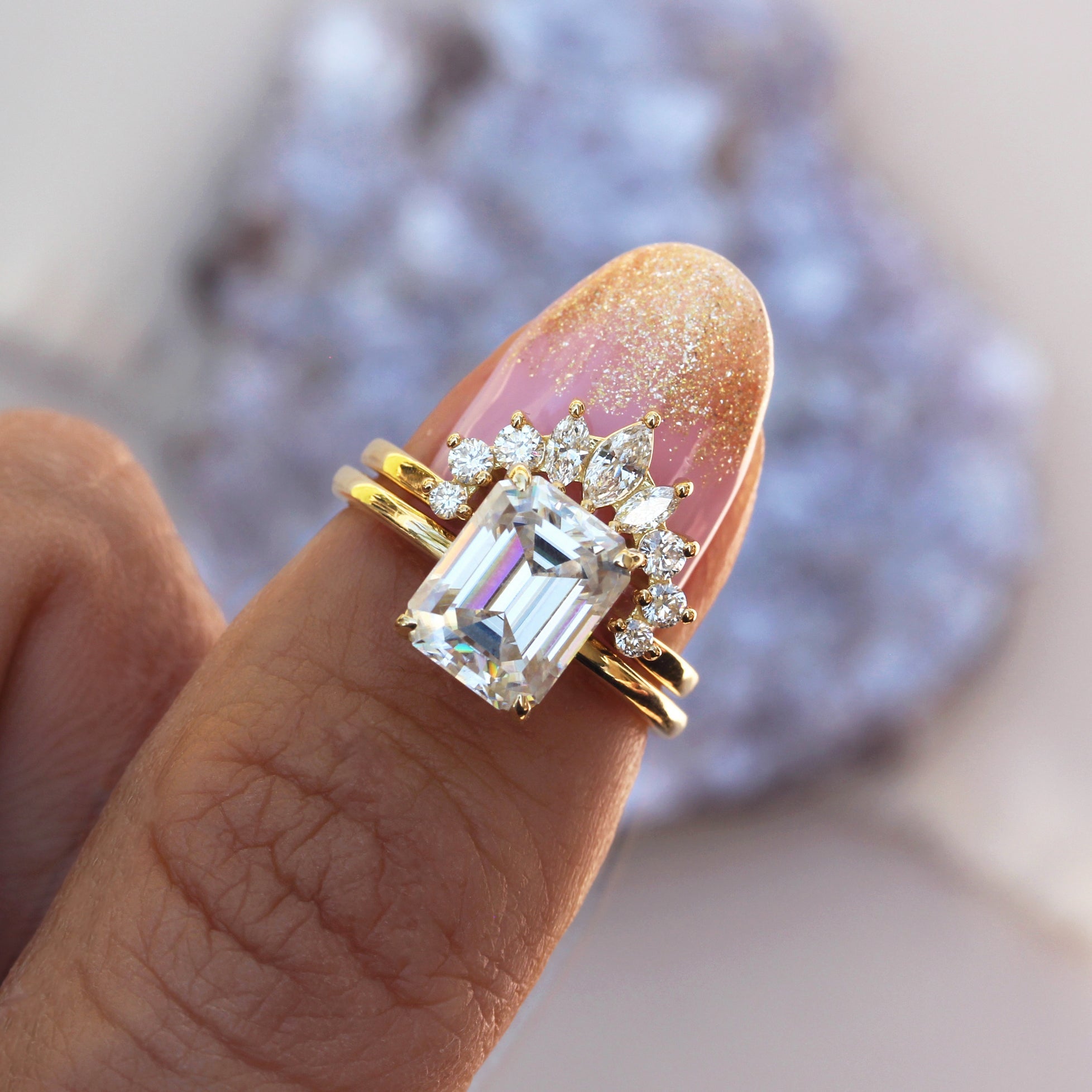 1.20 carat Emerald Cut Diamond Halo Engagement Ring | Lauren B Jewelry