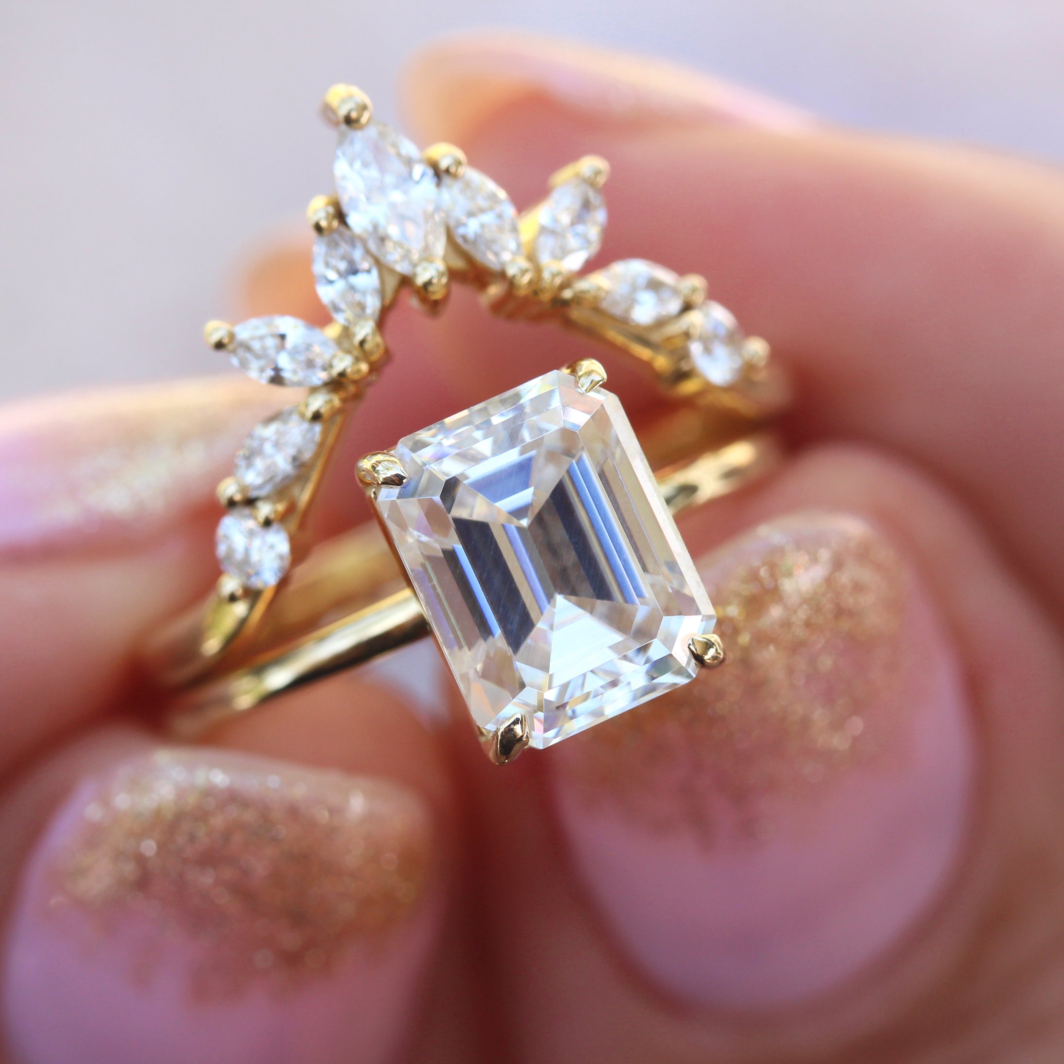 Emerald Cut Solitaire Diamond Engagement Ring - Demi