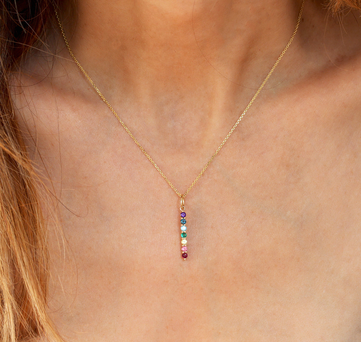 rainbow pendant 14K yellow gold mix gemstone
