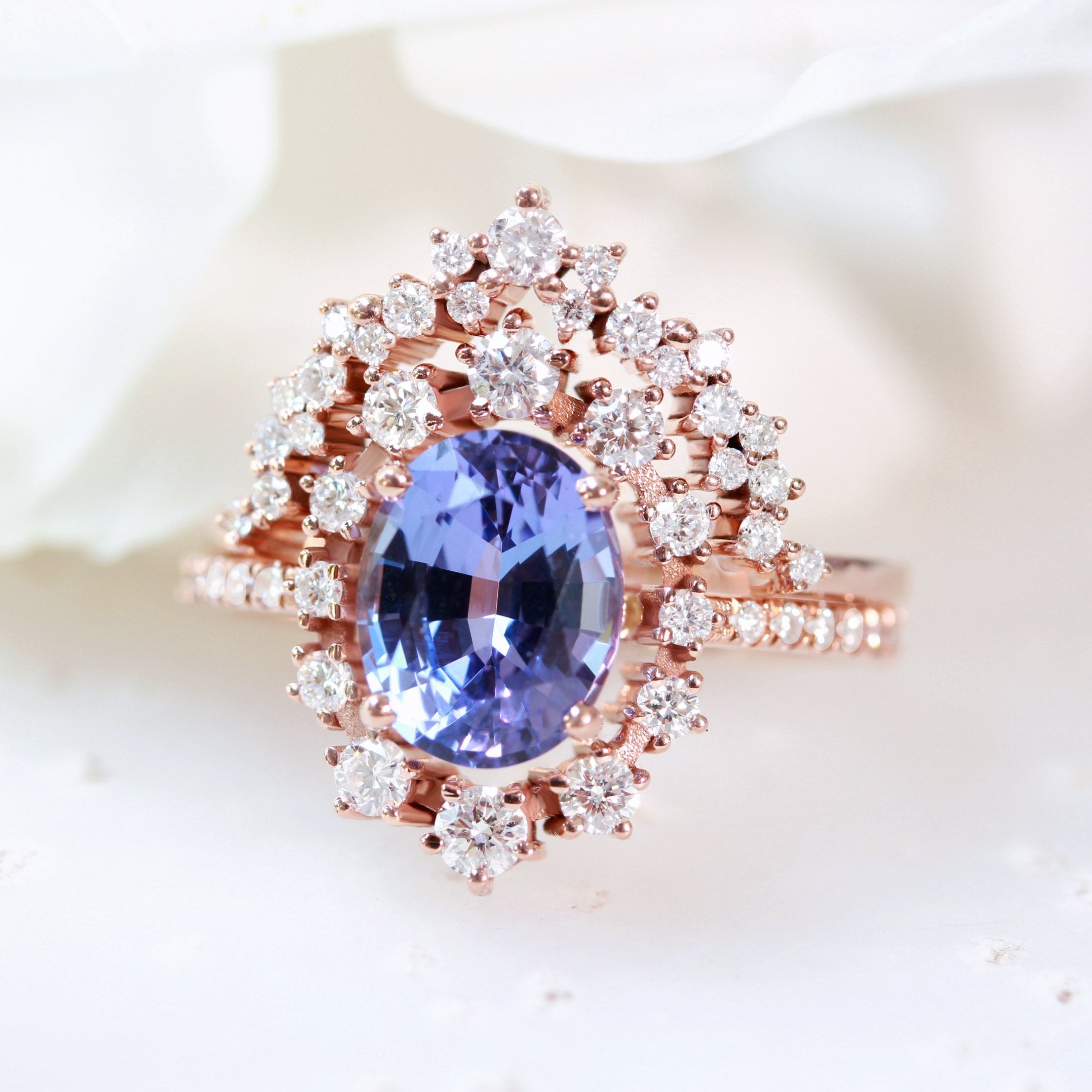 Oval Tanzanite & Diamond Wedding Three Rings Set, Glory ♥