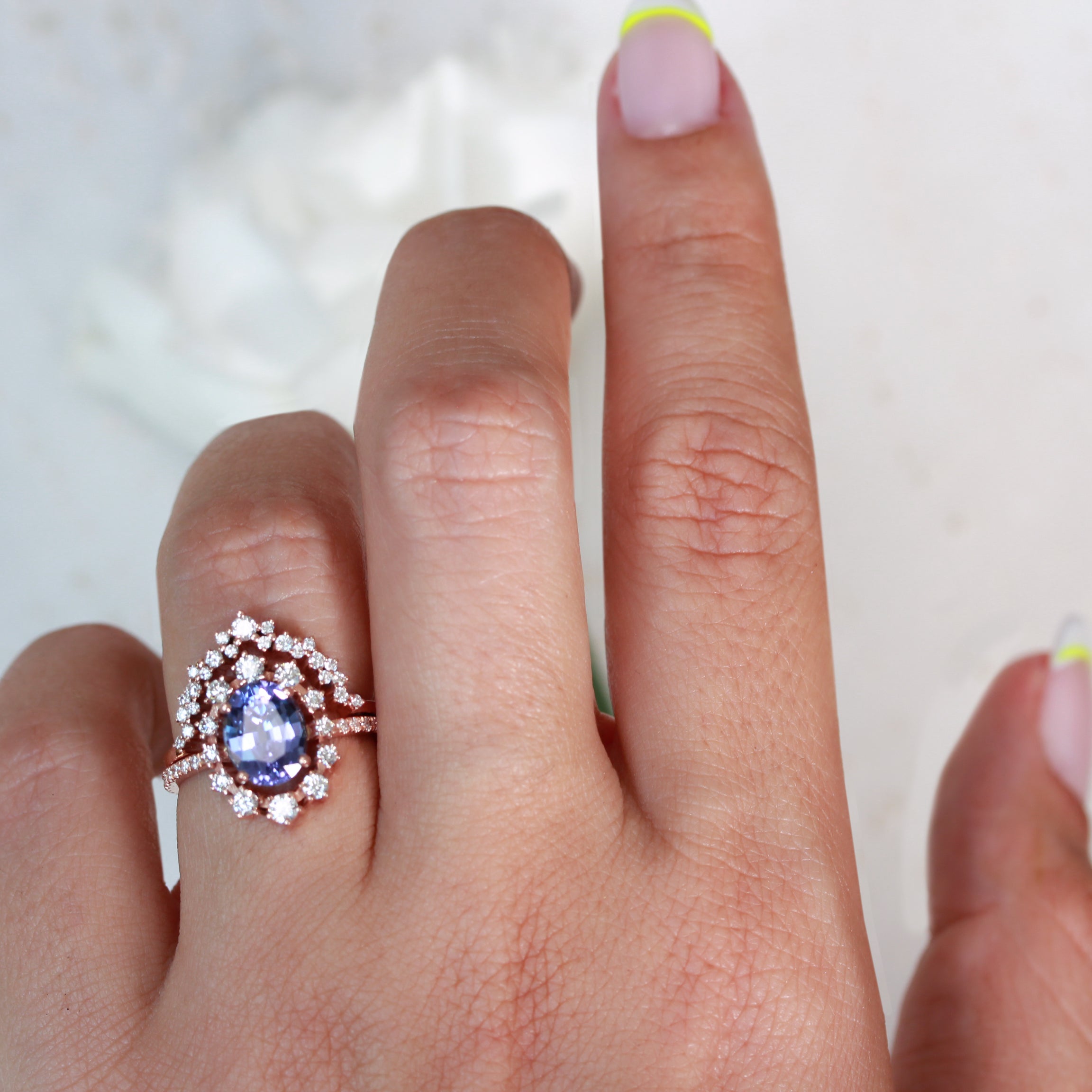 Oval Tanzanite & Diamonds Halo Engagement Ring, Glory ♥